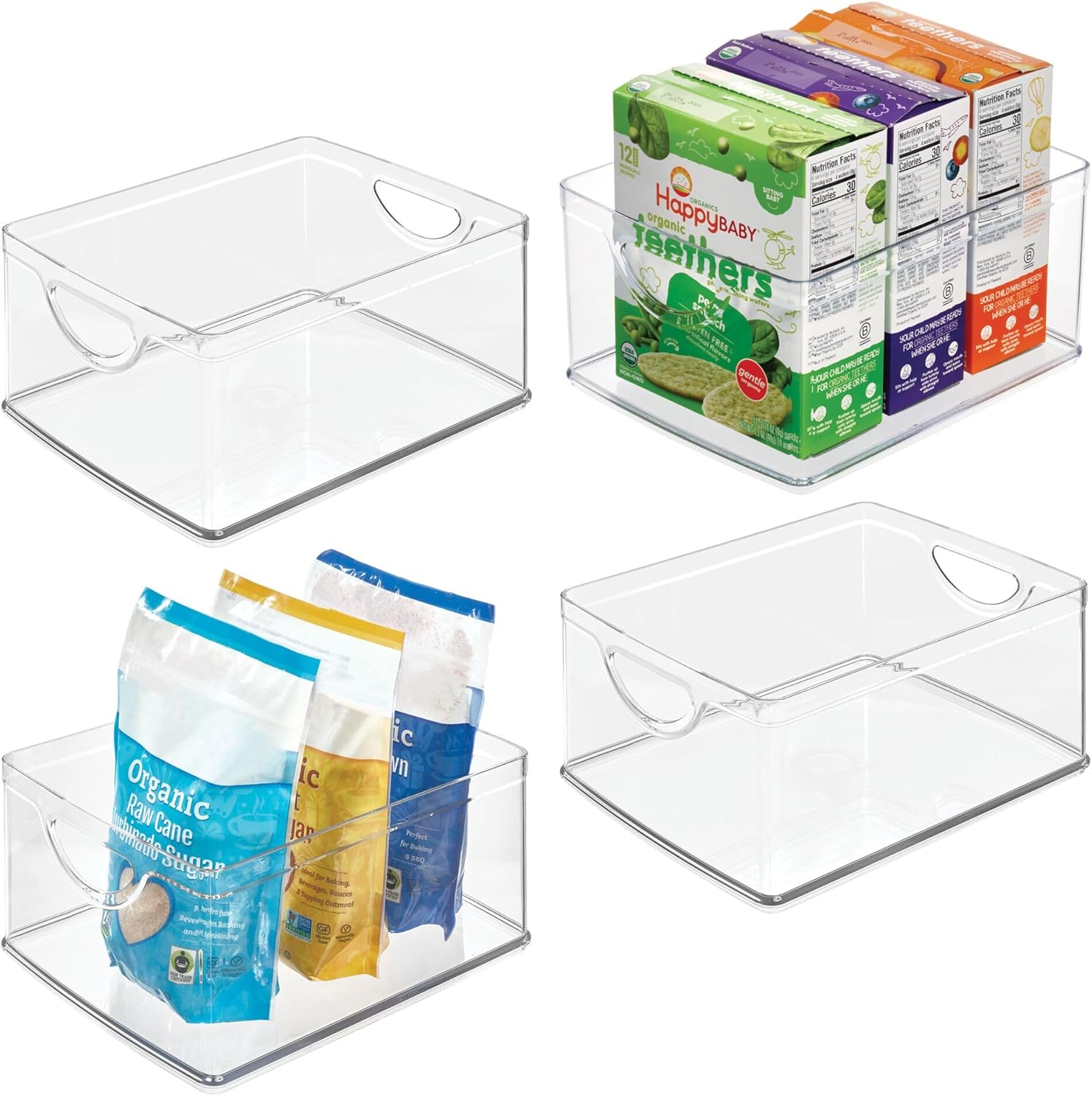 iDesign Pantry Storage Bins with Handles for Cabinets or Fridge - Set of 4 - Clear - Made in USA