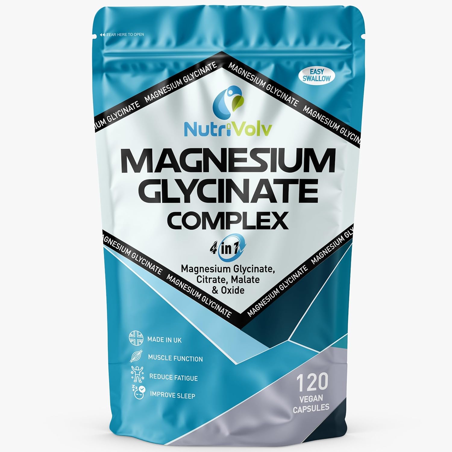 Magnesium Glycinate 4-in-1 Complex 1900mg | 446mg Elemental Magnesium Super Strength Supplement as Glycinate, Citrate, Malate, Oxide | 120 Capsules | High Absorption | Vegan UK Made