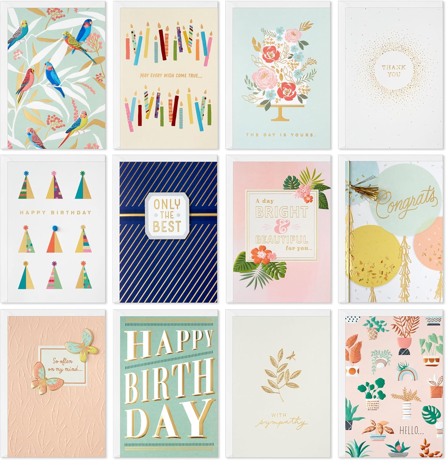 Hallmark Elegant All-Occasion Card Assortment (12 Cards with Envelopes, Refill Pack Card Organizer Box) Birthday, Thank You, Sympathy