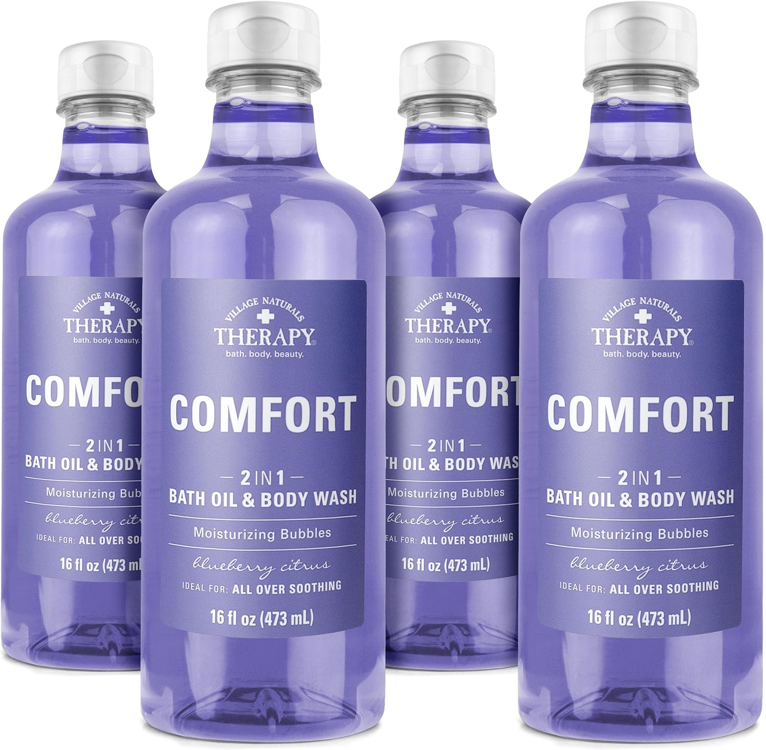 Village Naturals Therapy, Comfort 2-in-1 Foaming Bath Oil & Body Wash, 16 oz, Pack of 4