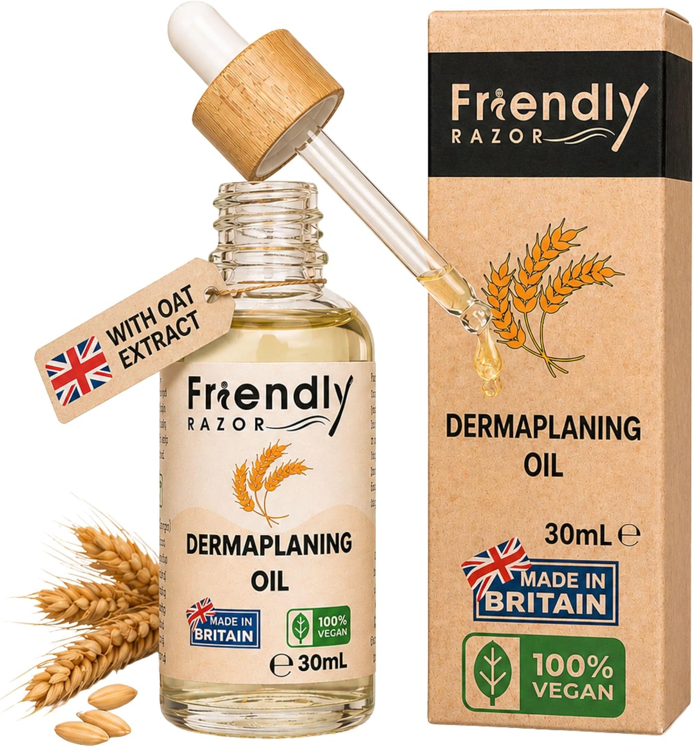 Dermaplaning Oil for Face - Sensitive Skin, Pre & Post-Shave - Made in UK