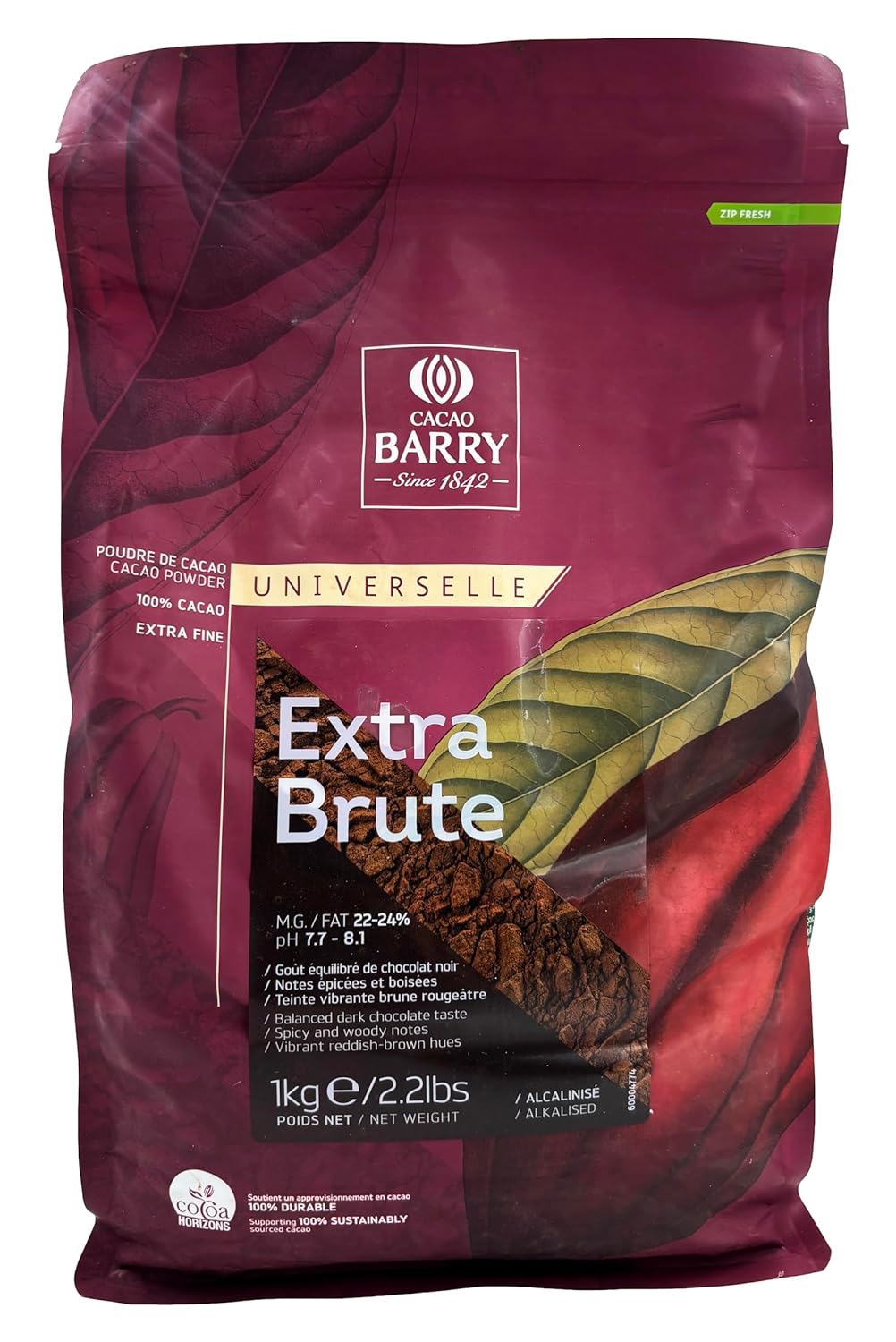 Cacao Barry Cocoa Powder 100% Cocoa Extra Brute, 2.2 lb