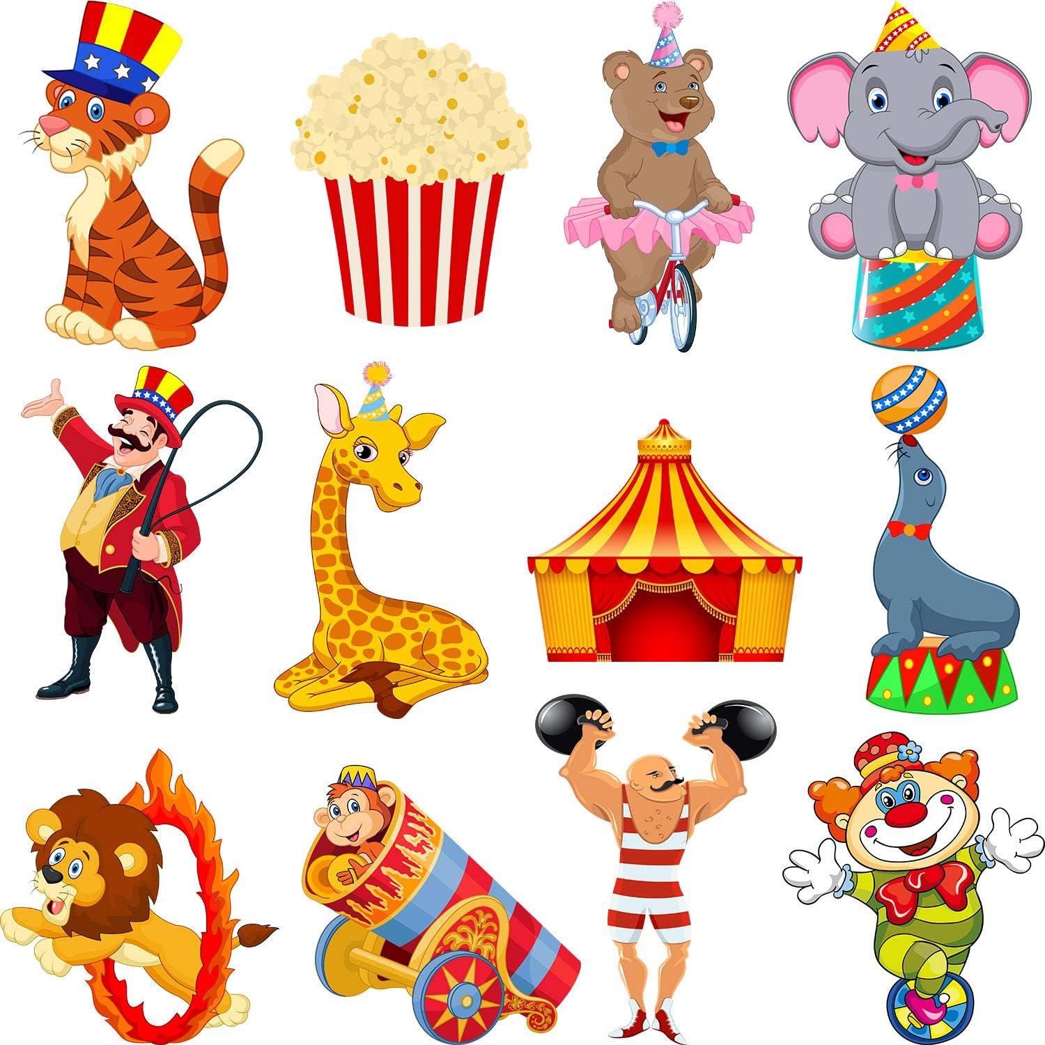 Zonon 24 Pieces Carnival Cutouts Party Supplies, Circus Theme Birthday Party Favors Circus Animals, Clown Performers Carnival Decoration