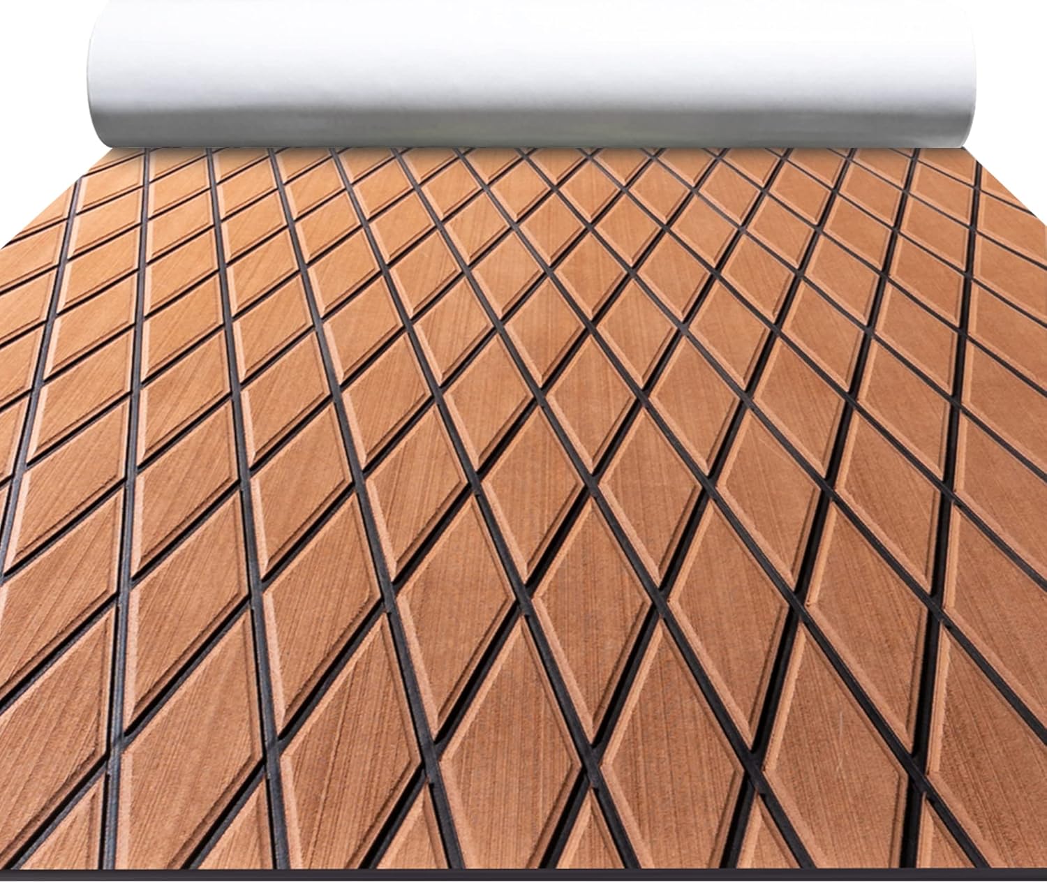 FOCEAN Boat Flooring EVA Foam Boat Decking Marine Mat Non-Slip Self-Adhesive Flooring Sheet for Motorboat Kayak Surfboard Garden Flooring Swimming Pools, 94.5''x 15.7'', Brown with Black Lines