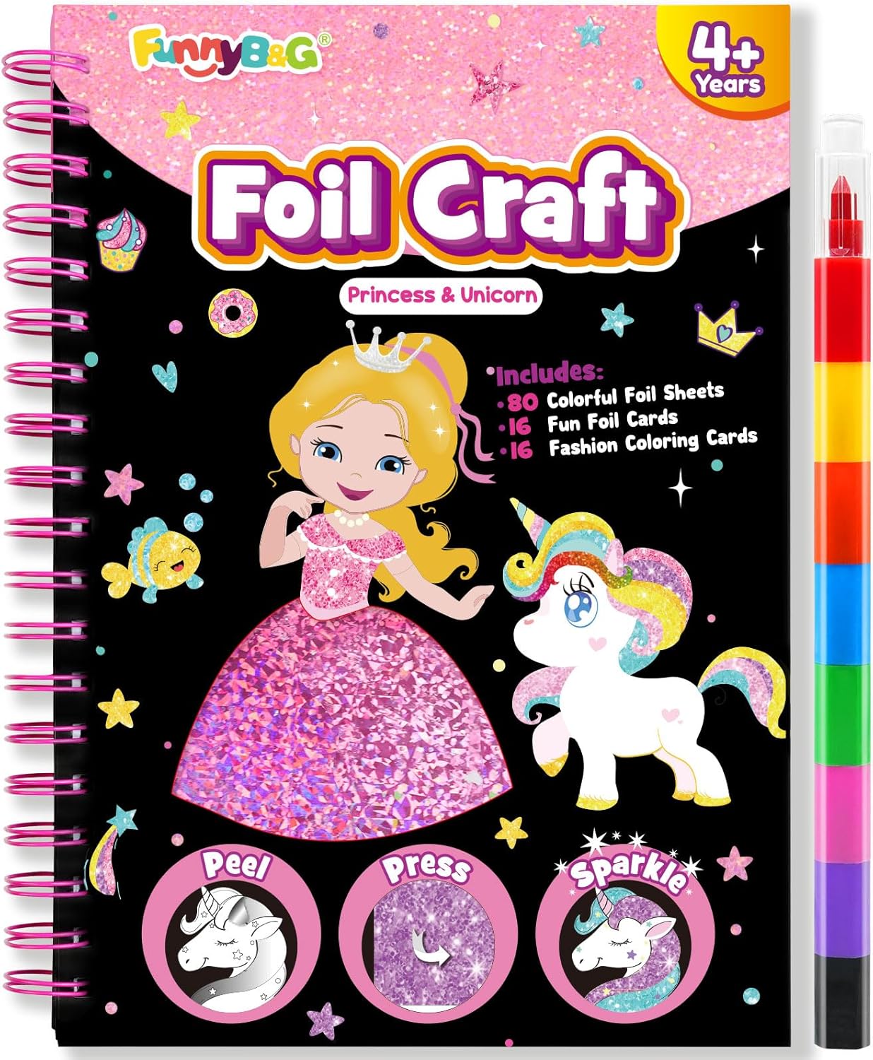 FUNNYB&G Foil Art Craft Activity for Kids - Gift for Girls Crafts for Kids Fun Art Supplies DIY Creative Travel Toy, Birthday Gift Party Favor Toys for Girls Boys 4 5 6 7 8 9 Years Old(Princess)