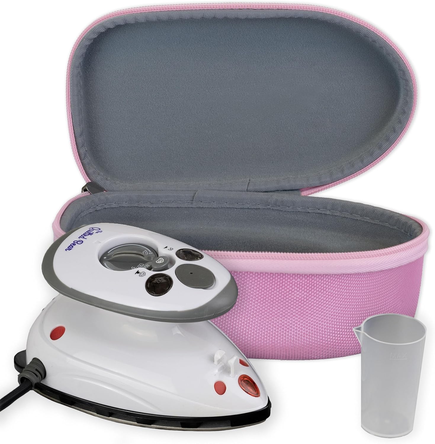 The Quilted Bear Mini Iron - Lightweight Mini Steam Iron with Ceramic Sole Base Plate & Temperature Gauge for Quilting, Crafts or use as a Travel Steamer (Pink Case)