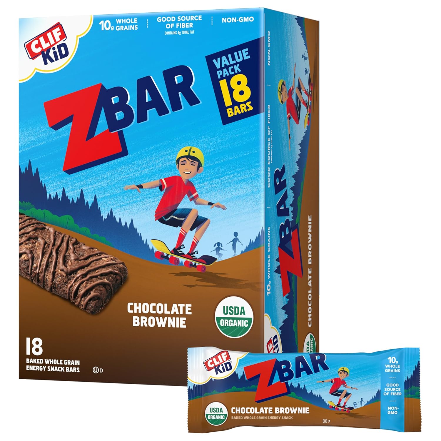 CLIF Kid Zbar - Chocolate Brownie - Soft Baked Whole Grain Snack Bars - USDA Organic - Non-GMO - Plant-Based - 1.27 oz. (18 Pack)