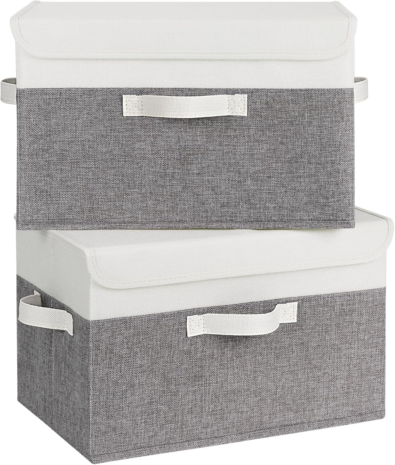 GRANNY SAYS Fabric Storage Boxes, Keepsake Box, Large Storage Bins with Lids, Closet Organizers, Toy Organizer, Storage Baskets for Shelves, White/Gray, 2-Pack