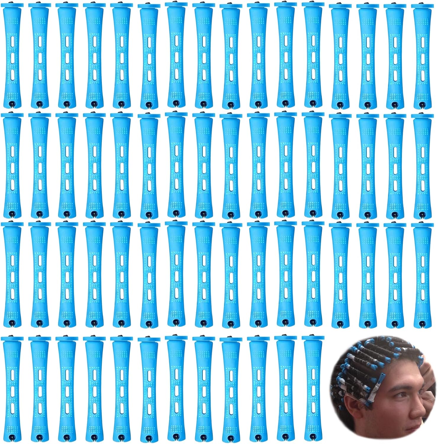 Perm Rods Perm Kit 60 PCS Small Size Hair Curlers Rollers 0.35 Inch Hair Rollers Perm Kit Short Hair Men Home Perm Kits for Long Short Hair Styling Tool Hair Curlers for Women and Men (Blue)