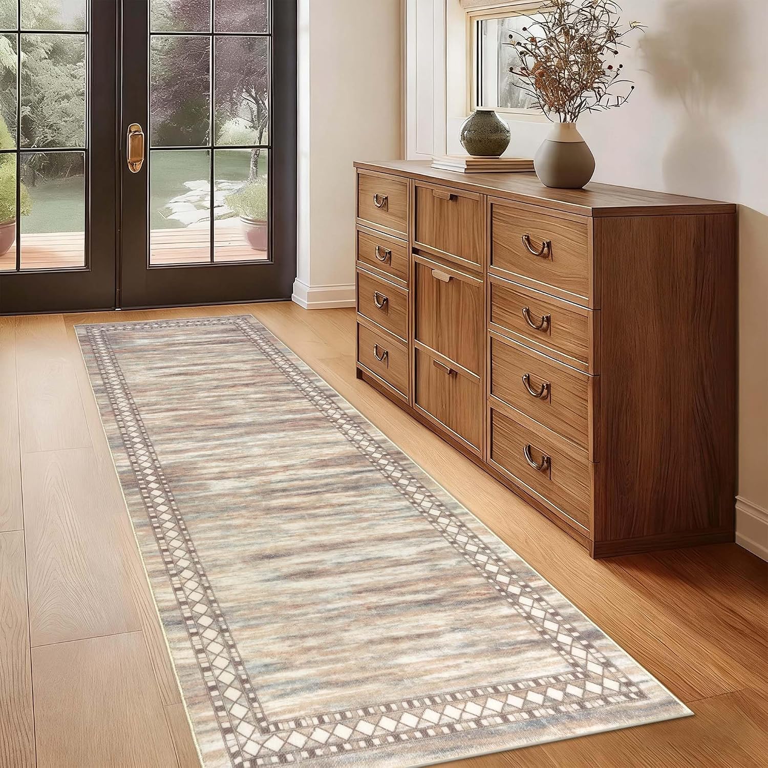 Homcomodar Hallway Runner Beige 65x240cm Extra Long Runner Rugs for Hallway Non Slip Low Pile Carpet Runners for Hallways Bedroom Doorway Kitchen Laundry Room