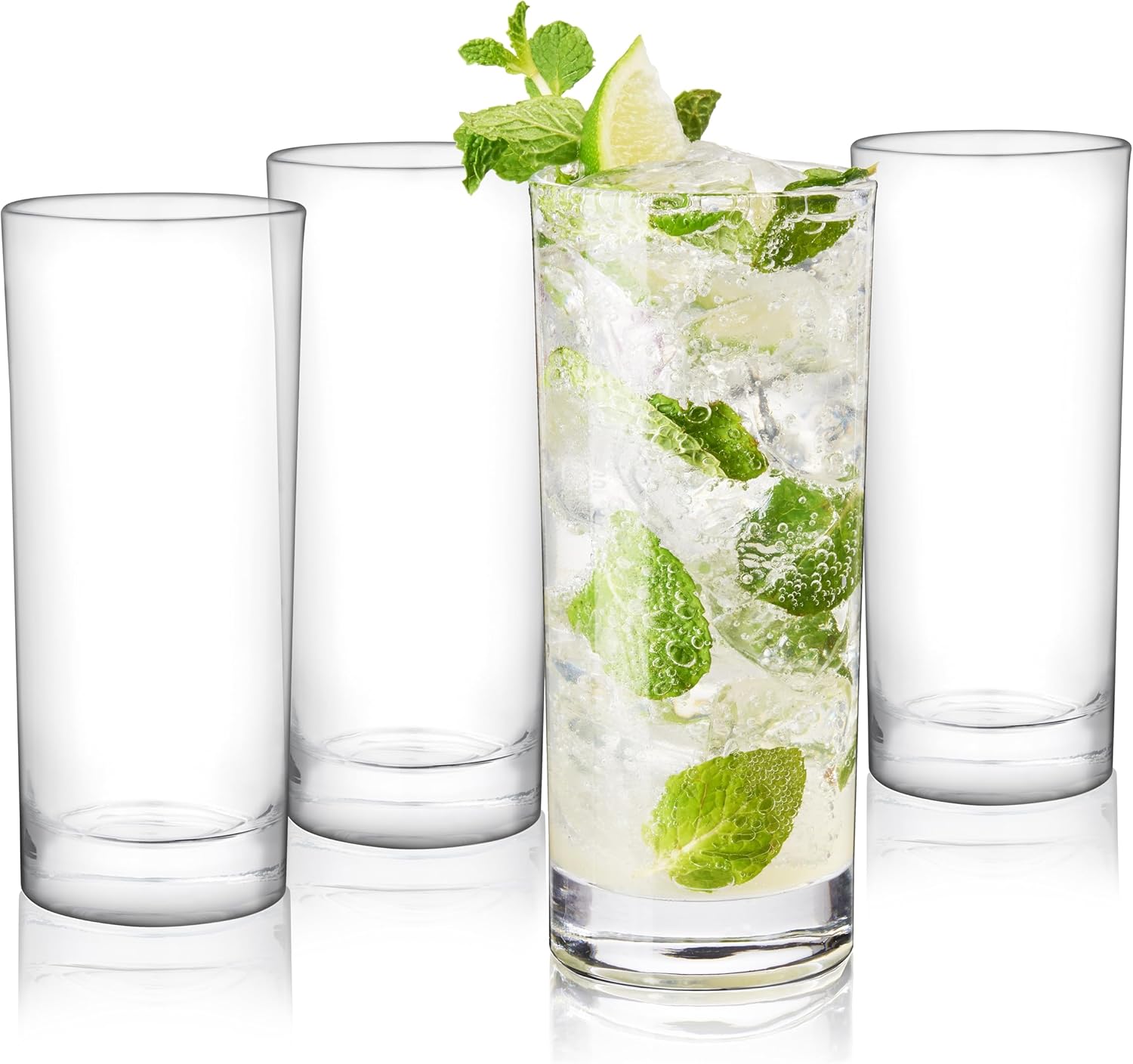 True Highball Glasses, Tall Glass Tumbler for Cocktails, Mojito Iced Tea Juices, Soda Water Drinking Cups, Kitchen Glassware, Home Bar, 11 oz Set of 4