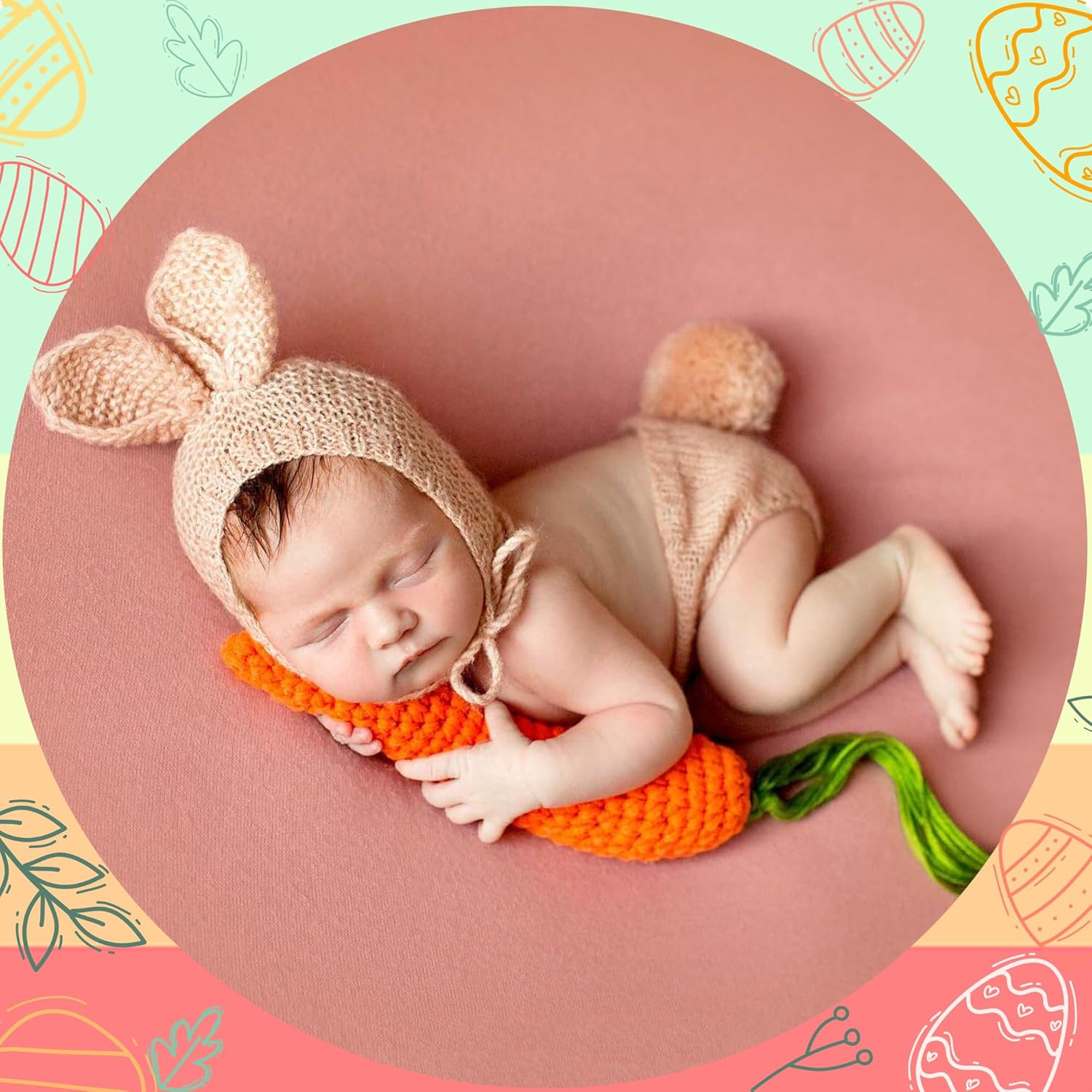 M&G House Easter Newborn Photography Props Bunny Outfit Baby Photoshoot Props Rabbit Carrot Set Baby Photo Prop Easter Gift
