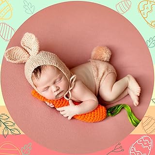 M&G House Easter Newborn Photography Props Bunny Outfit Baby Photoshoot Props Rabbit Carrot Set Baby Photo Prop Easter Gift