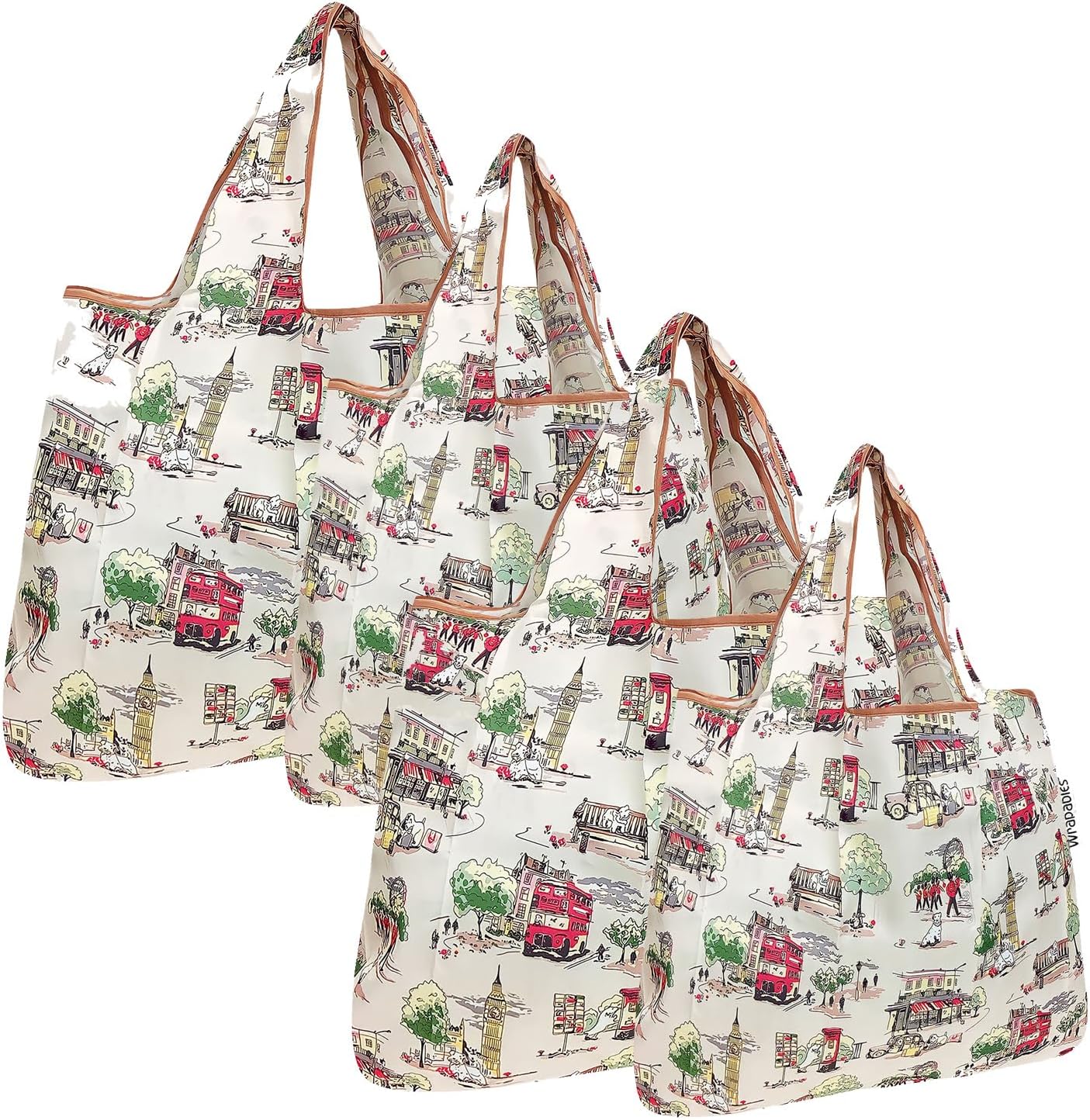 allydrew Large & Small Foldable Tote Nylon Reusable Grocery Bags, Set of 4