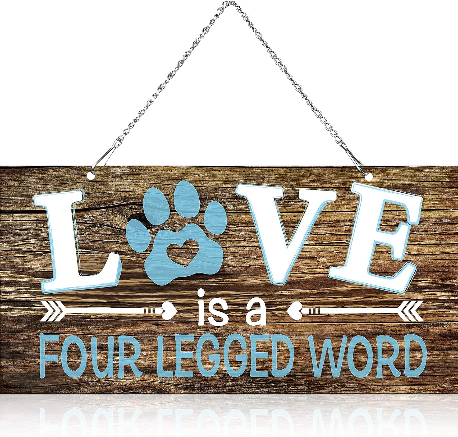 Love is a Four Legged Word Pet Paw Metal Hanging Vintage Decorative Signs Plaque Wall Decorative Sign for Dog Lover (12 x 6 Inch)