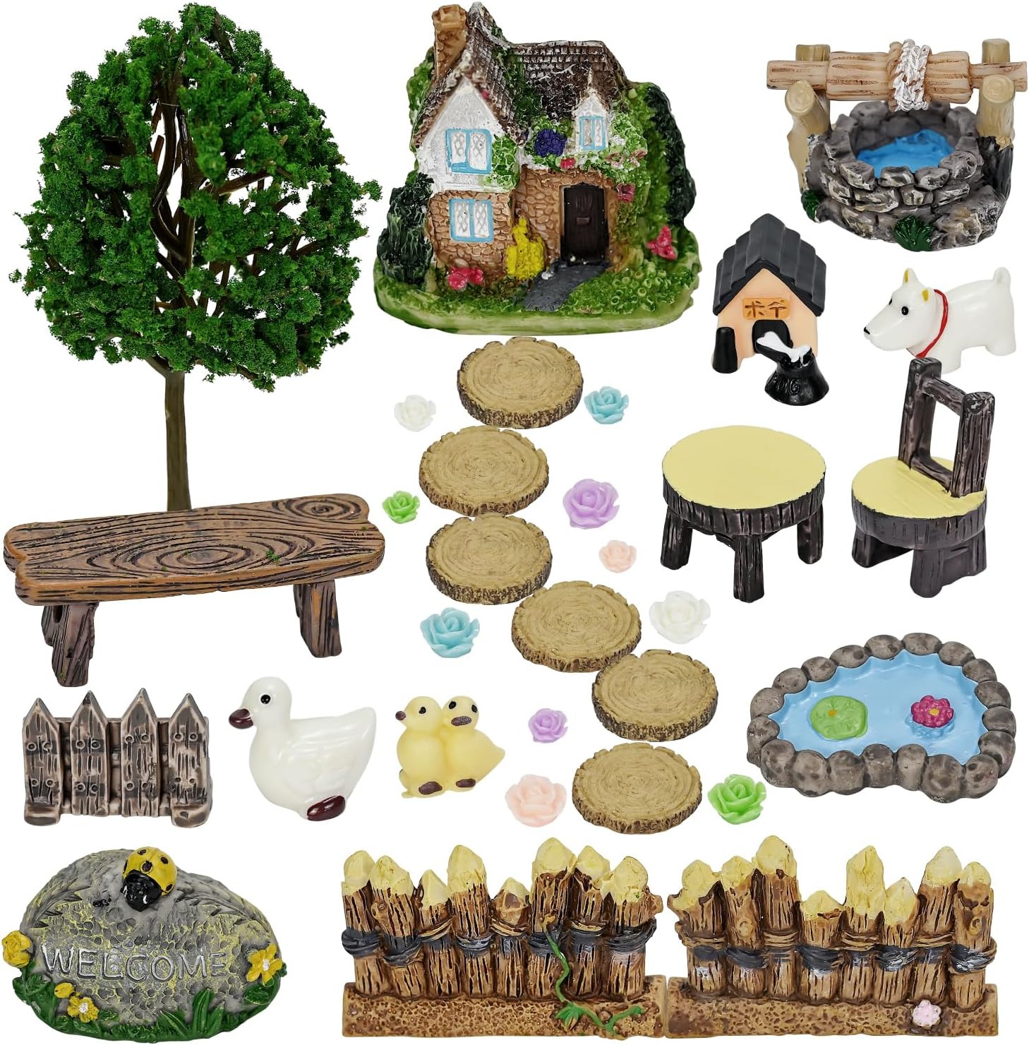 KKSTY Fairy Garden Accessories, Fairies Welcome Garden Kit, 32pcs Miniature Fairy Garden Ornament for Christmas Decoration Fairy Garden Potted Plant Desk Decor