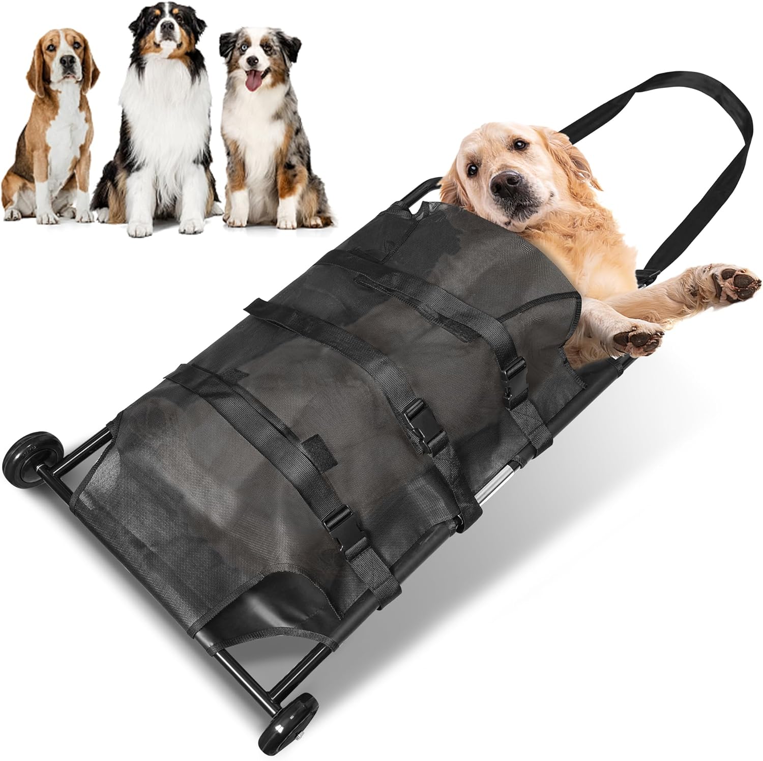Pet Transport Large Dog Stretcher Max Loading 250lbs Stretcher with Noiseless Wheels, 45 x 22 Inch Animal Carry Stretcher for Emergency Use