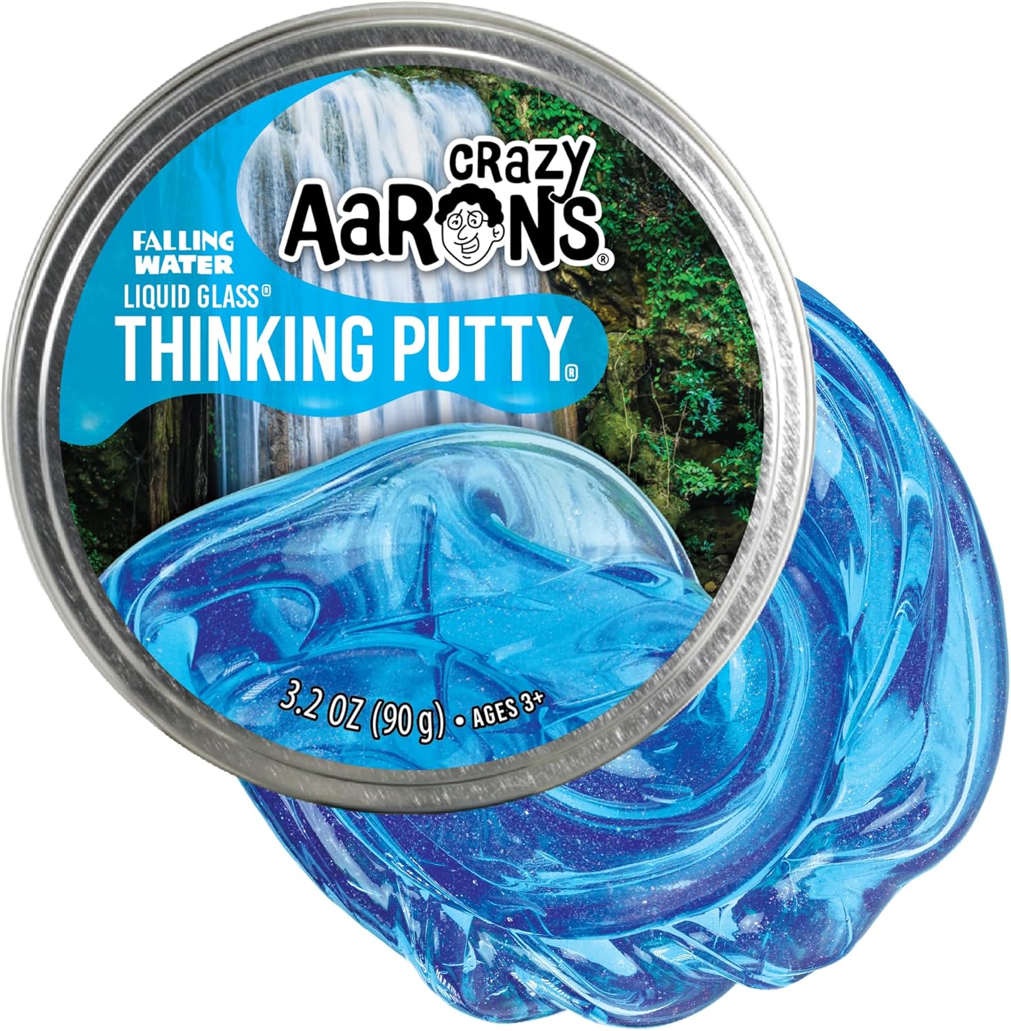 Crazy Aaron's Transparent Thinking Putty - 4" Falling Water Liquid Glass See Through Putty Tin - 90 Grams, Never Dries Out - Made in USA