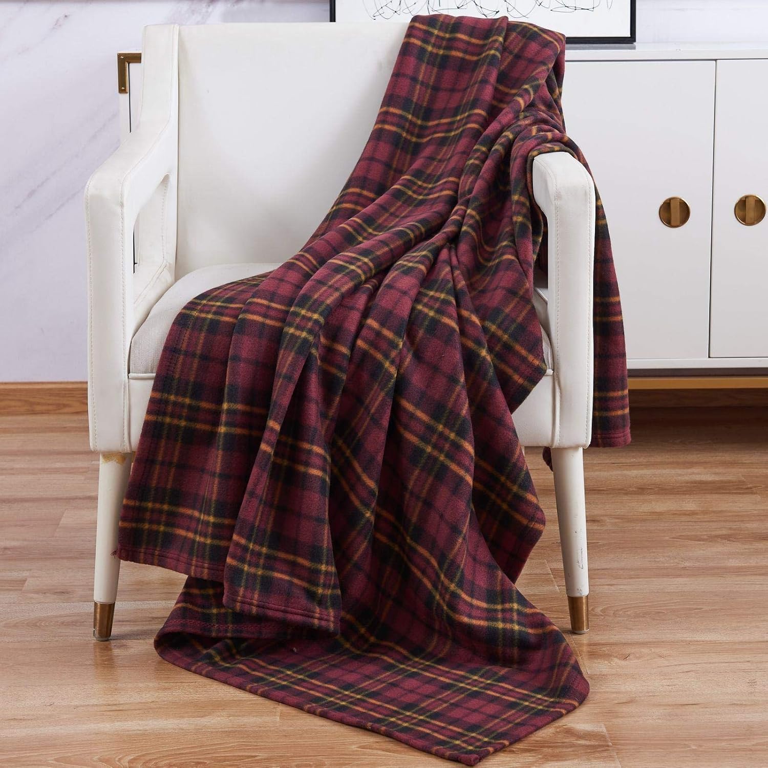 Adore Home Soft and Warm King 200x240cm Tartan Check Printed Fleece Throw for Sofa Bed Travel Car Blanket (Brown/Wine Check)