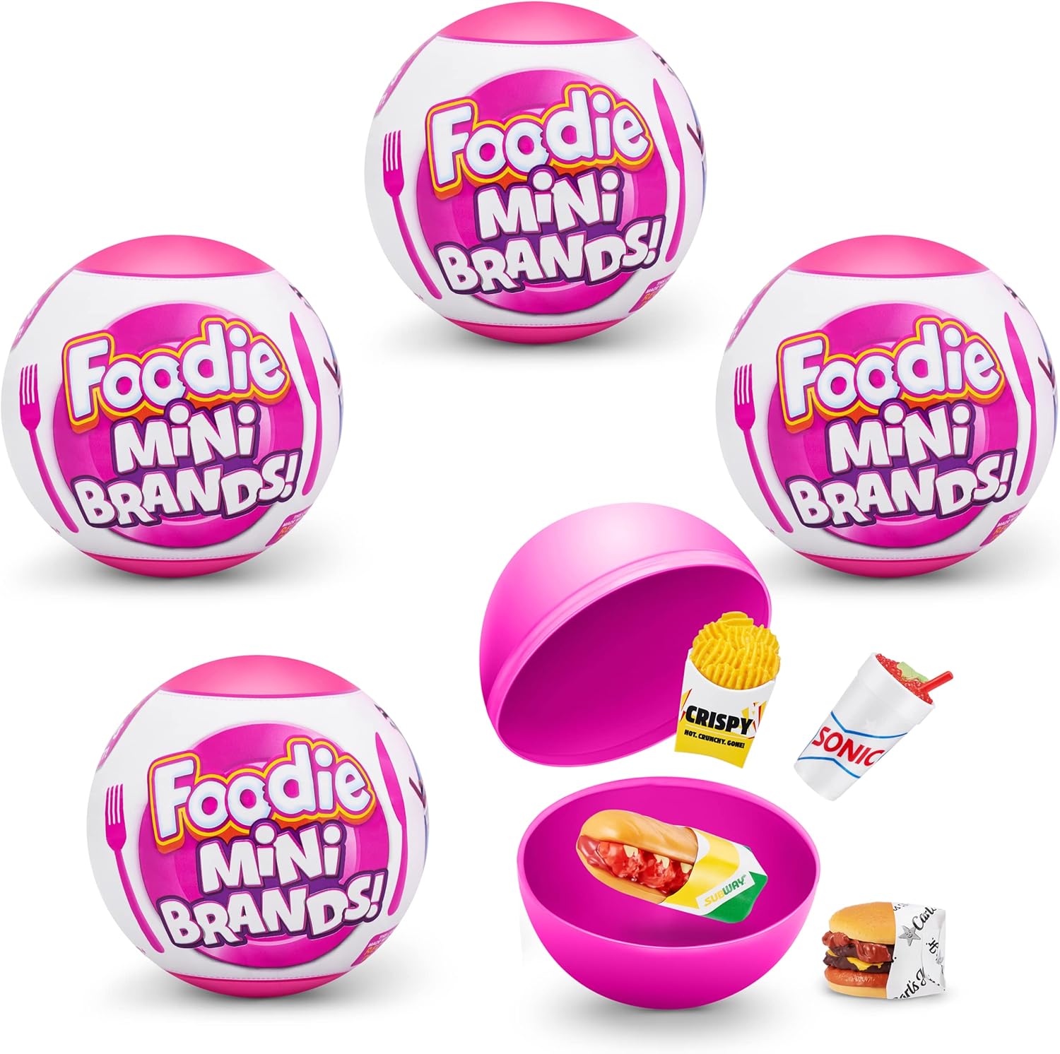 5 Surprise Foodie Mini Brands (4 Pack) by ZURU, Mystery Capsule Real Miniature Brands Collectable Toy, Collectibles, Fast Food Toys and Shopping Accessories