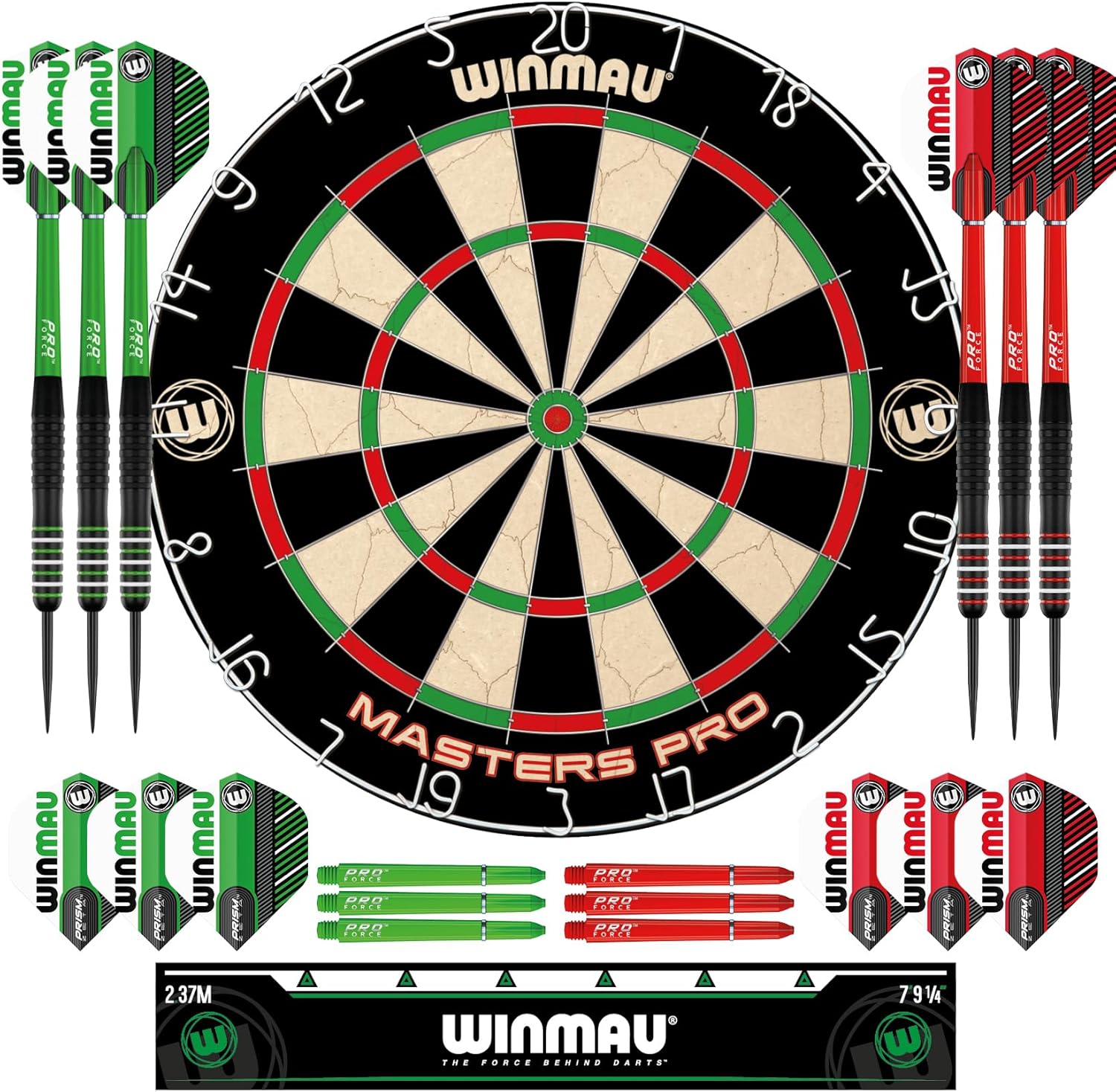 WINMAU Darts - Masters Pro Premium Bristle Dartboard Set - Includes Dart Board, Darts, Flights, Shafts and Oche Strip - Professional Steel Tip Dartboard Set for Adults