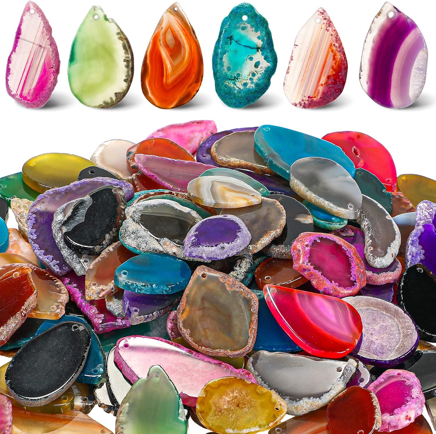 Junkin 100 Pieces Geode Agate Slice Crystals Bulk Polished Geodes Stones Light Table Slices Crystals Healing Irregular Agate Pendants Gemstones for DIY Jewelry Making Home Decor