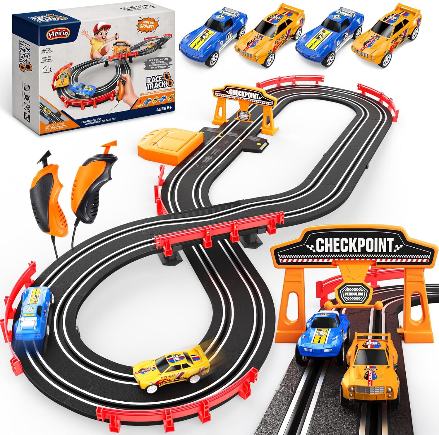 Slot Car Race Track Sets with 4 High-Speed Slot Cars, Electric/Battery-Powered Dual Car Track, Lap Counter, Controllers, Racing Car Game, Toys Gifts for Boys Girls Ages 5 6 7 8-12 Year Old Kid