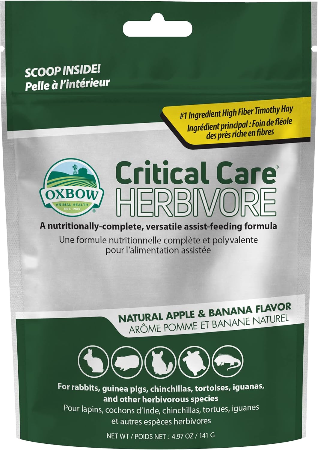 Oxbow Critical Care Herbivore, Emergency Guinea Pig Food, Rabbit Food for Recovery, Natural Apple Banana Flavor, Veterinary Formula, Critical Care for Guinea Pig Emergency Kit, Made in USA, 141 Grams