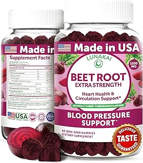 Lunakai USA Made Beet Root Gummies with Antioxidant Blend - Delicious Non-GMO Beet Chews, 60ct