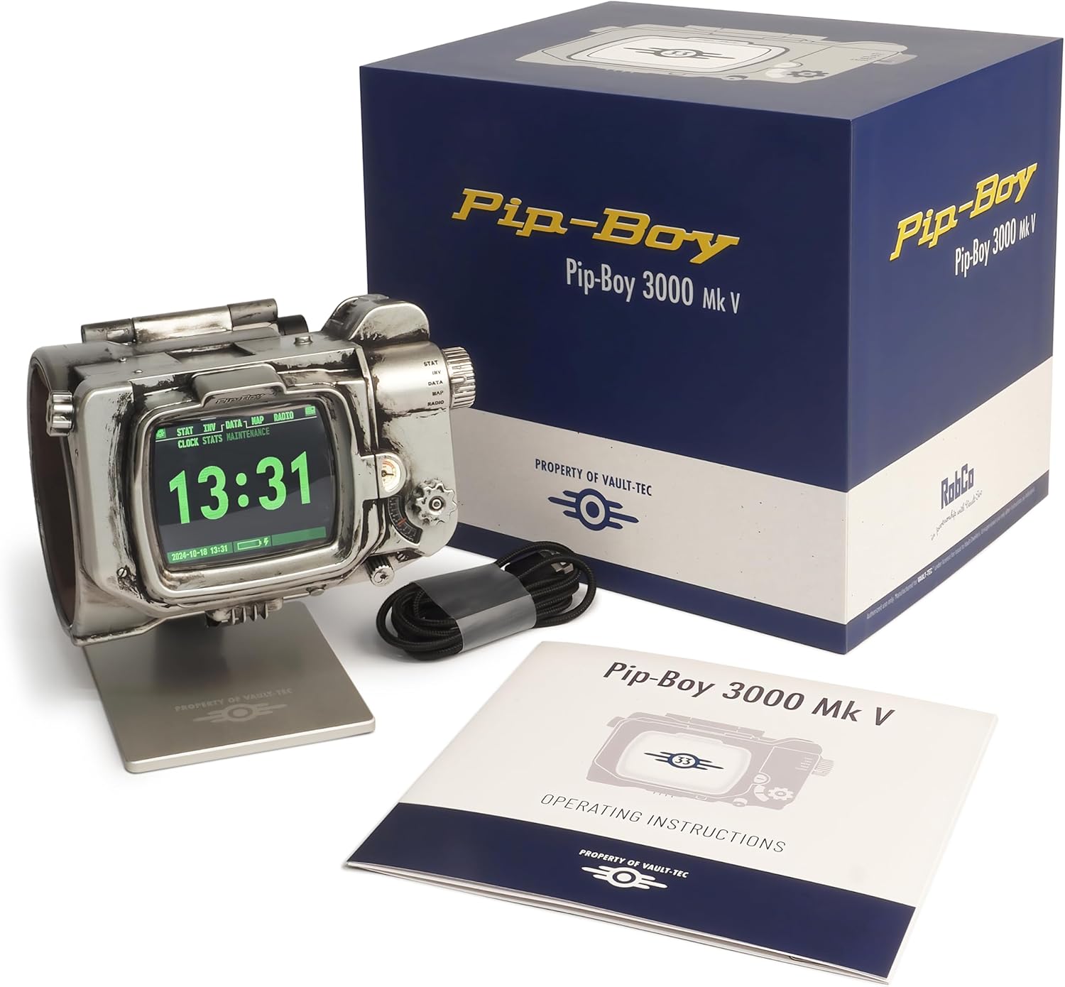 Fallout from The Wand Company: Pip-Boy life size wearable Cosplay die-cast replica. Memory foam cuff, LCD screen, FM radio, alarm clock and stand. Officially licensed collectible by Amazon Studios.