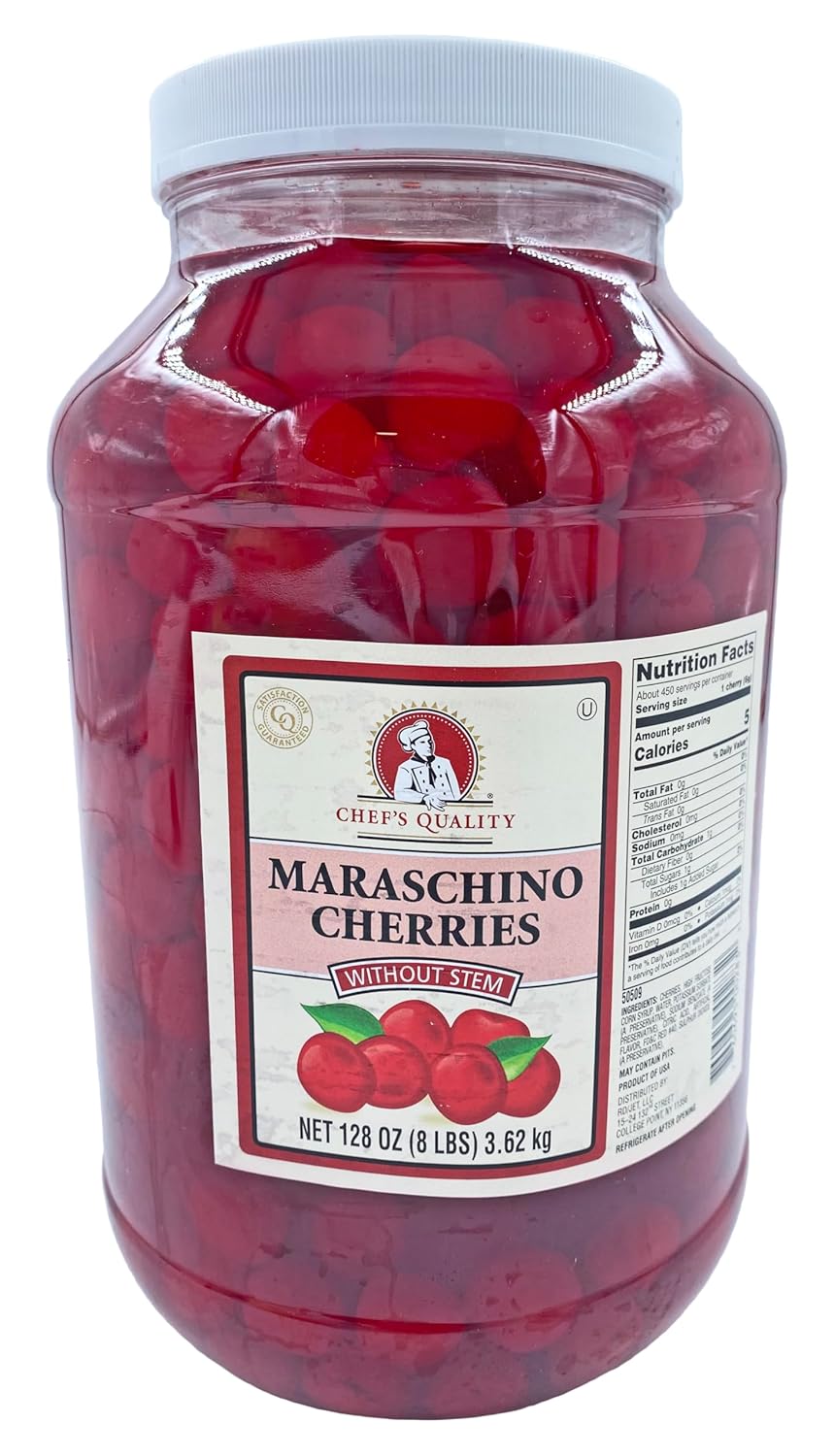 Chef's Quality: Maraschino Cherries No Stem 1 Gallon