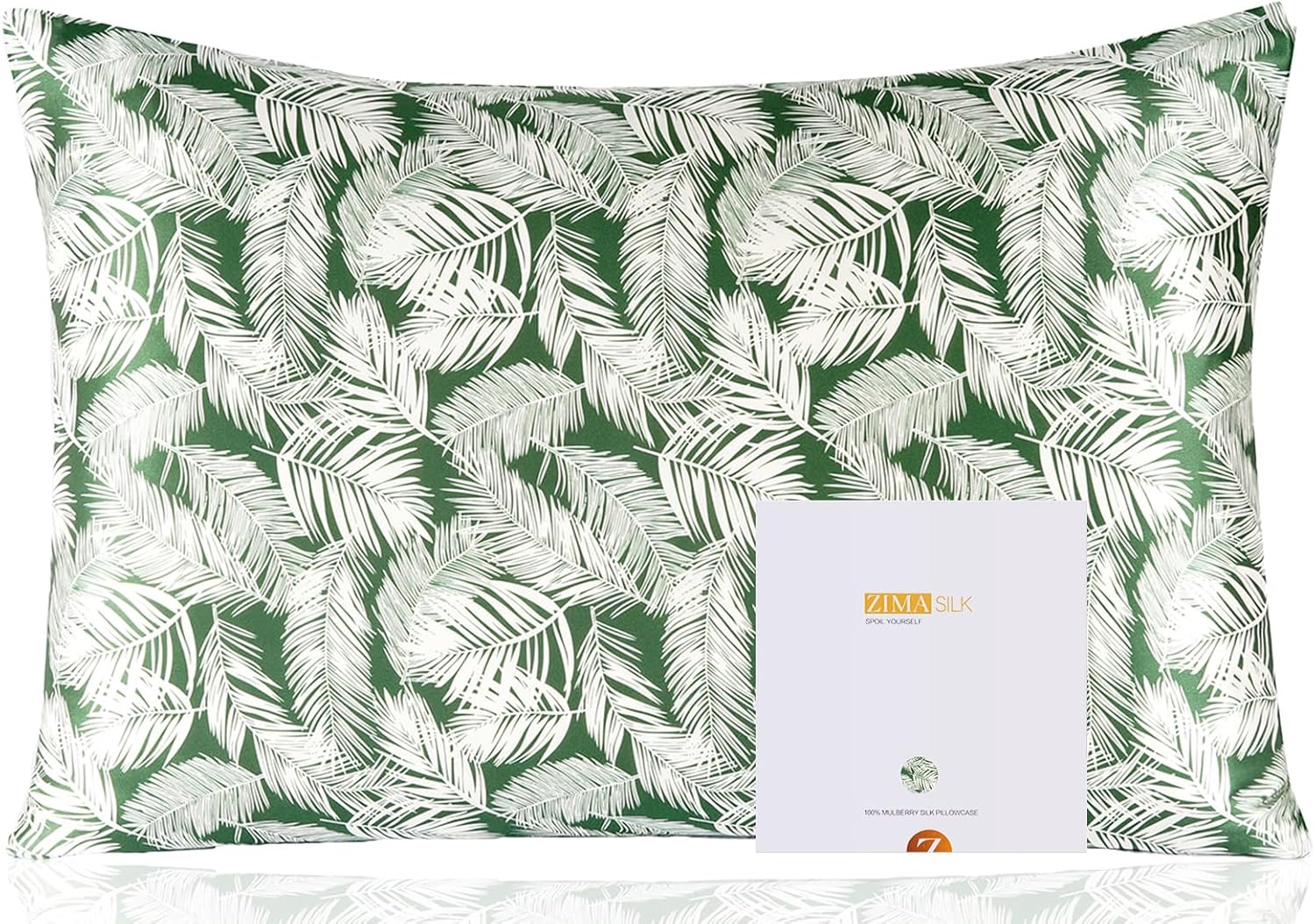 ZIMASILK 100% Pure Mulberry Silk Pillowcase for Hair and Skin Health,Both Sides 19 Momme Silk Floral Print,1pc (Standard 20''x26'',White Leaves)