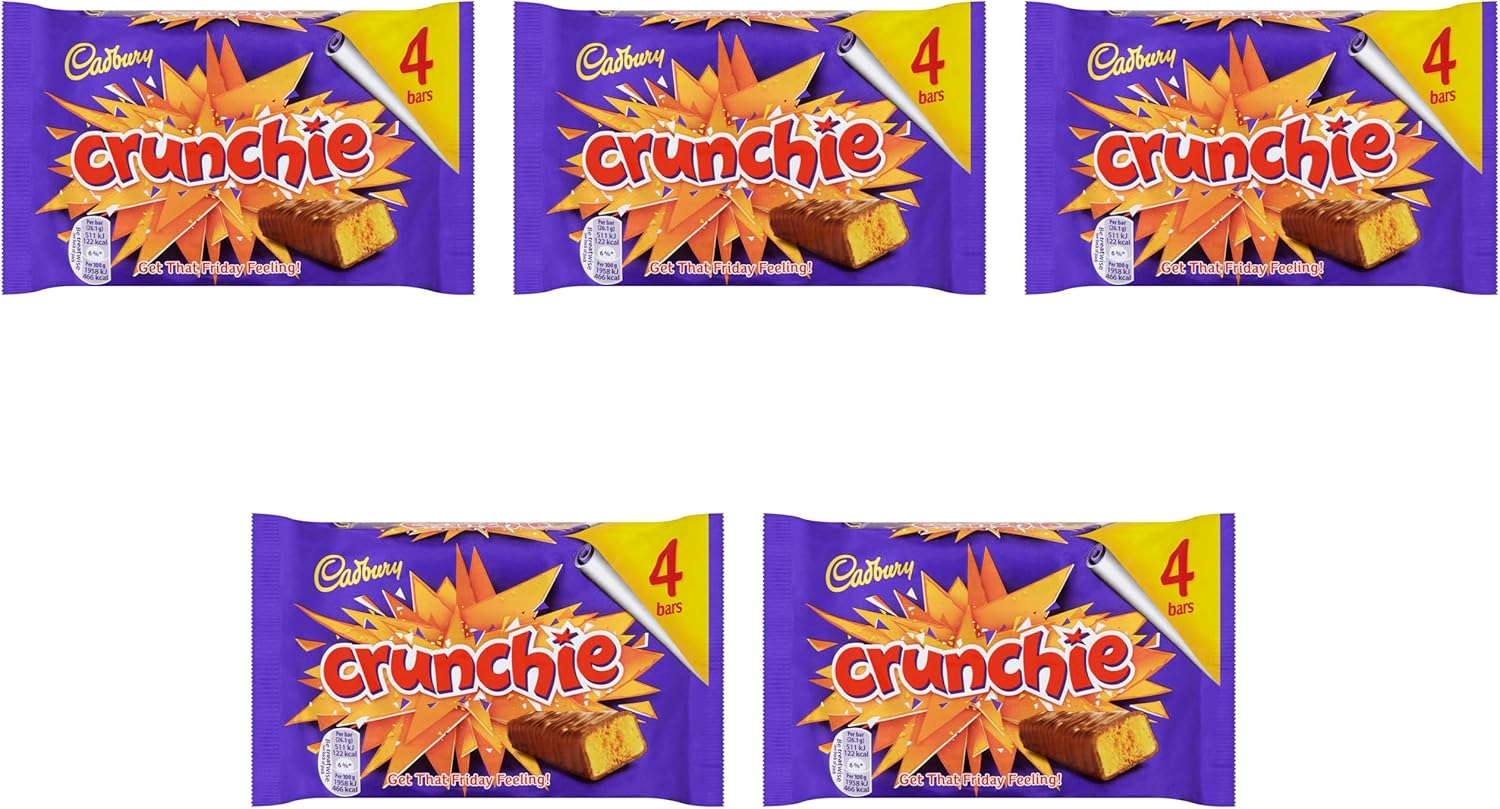 Crunchie Chocolate Bars Pack of 5 | Honeycomb Centre Coated in Milk Chocolate | Individually Wrapped Treats for Snacking, Sharing, Gifting, or Dessert Toppings | Sweet Crunchy Snack Bars