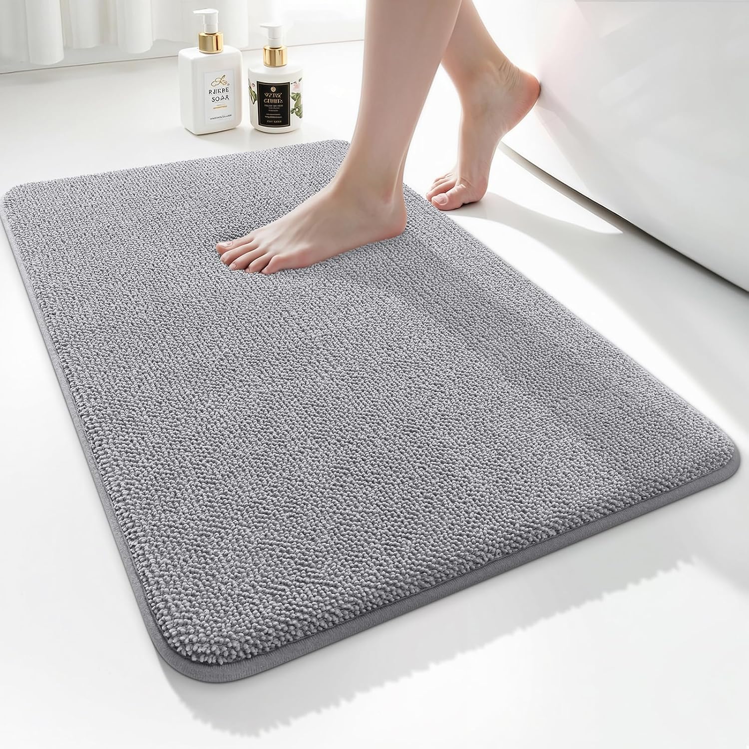 smiry Thick Memory Foam Bath Mat,40 x 60 cm,Extra Soft Absorbent Bathroom Mat,Non-Slip Quick Dry Bath Mats for Bathroom,Machine-Washable Bath Rug Foot Mat,Grey
