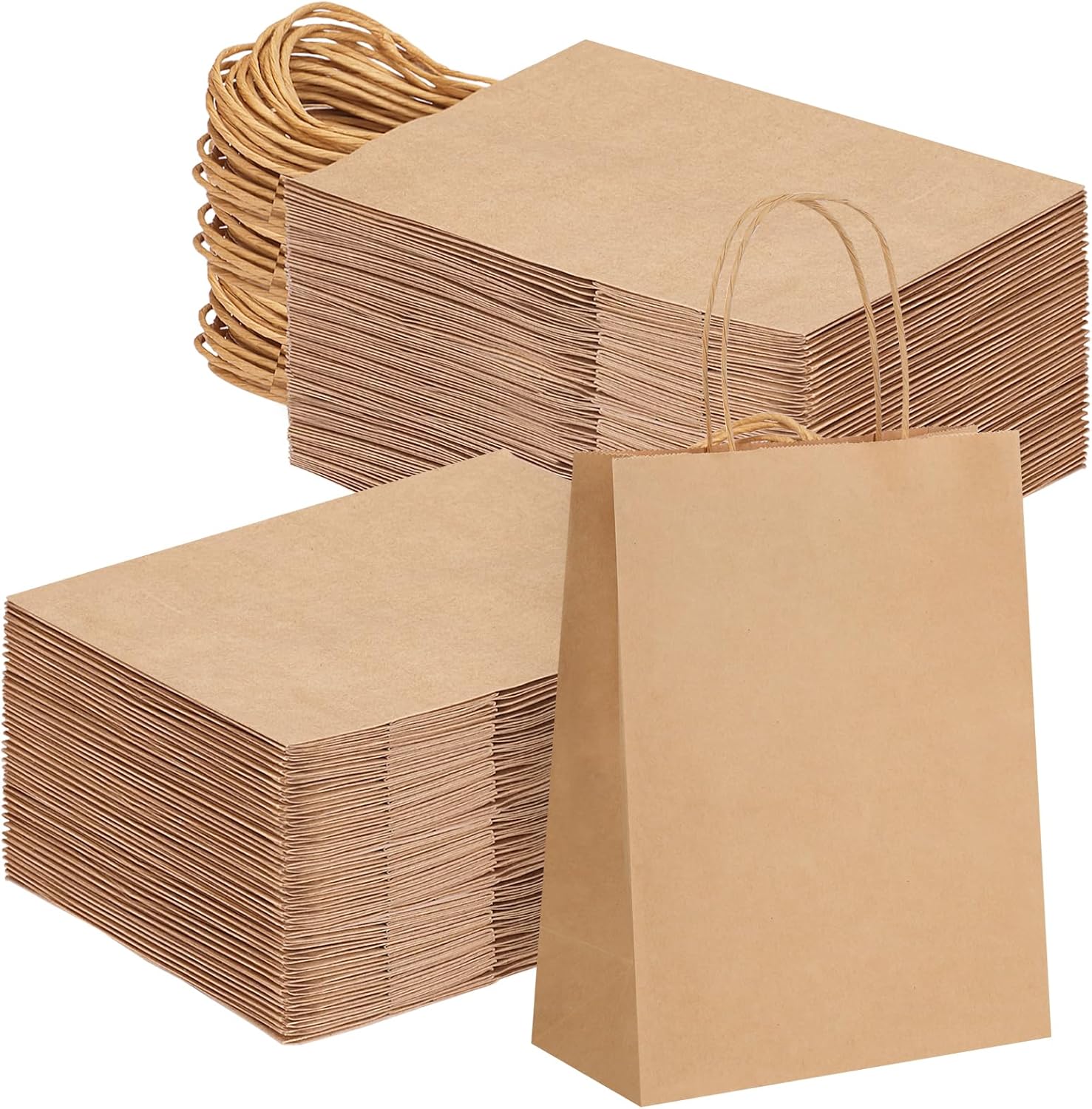 Moretoes 120pcs Brown Paper Bags with Handles, 7.1x3.6x9.3in, Gift Bags Medium Size, Shopping Bags, Kraft Bags, Retail Bags, Kraft Paper Bags for Party, Businesses