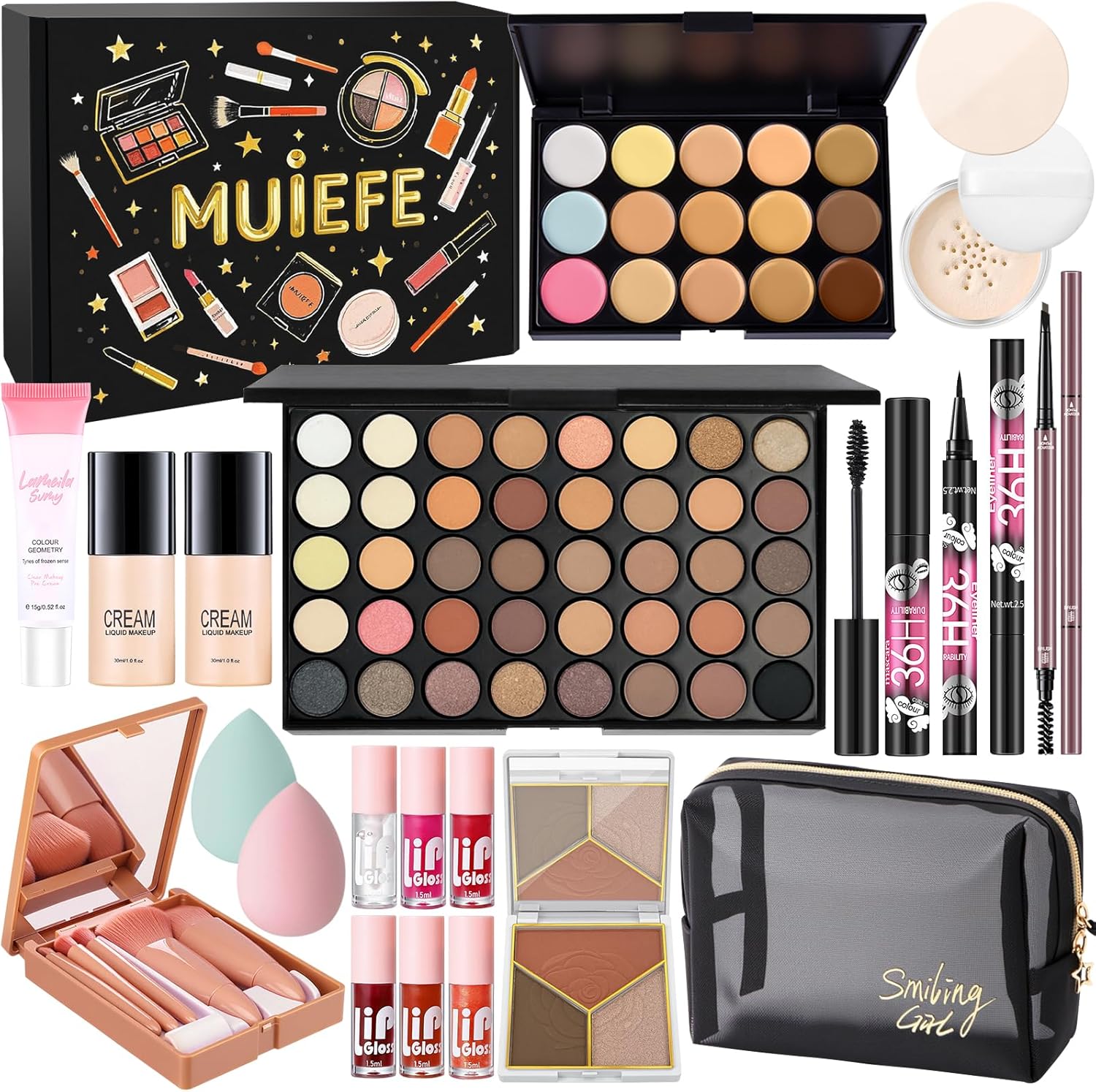 Make Up Set, Makeup Starter Kit for Women & Teenage Girls, All in One Makeup Gift Set Bundle Includes Foundation Face Primer Eyeshadow Contour Palette Lip Gloss Eyebrow Pencil Mascara Cosmetic Brush