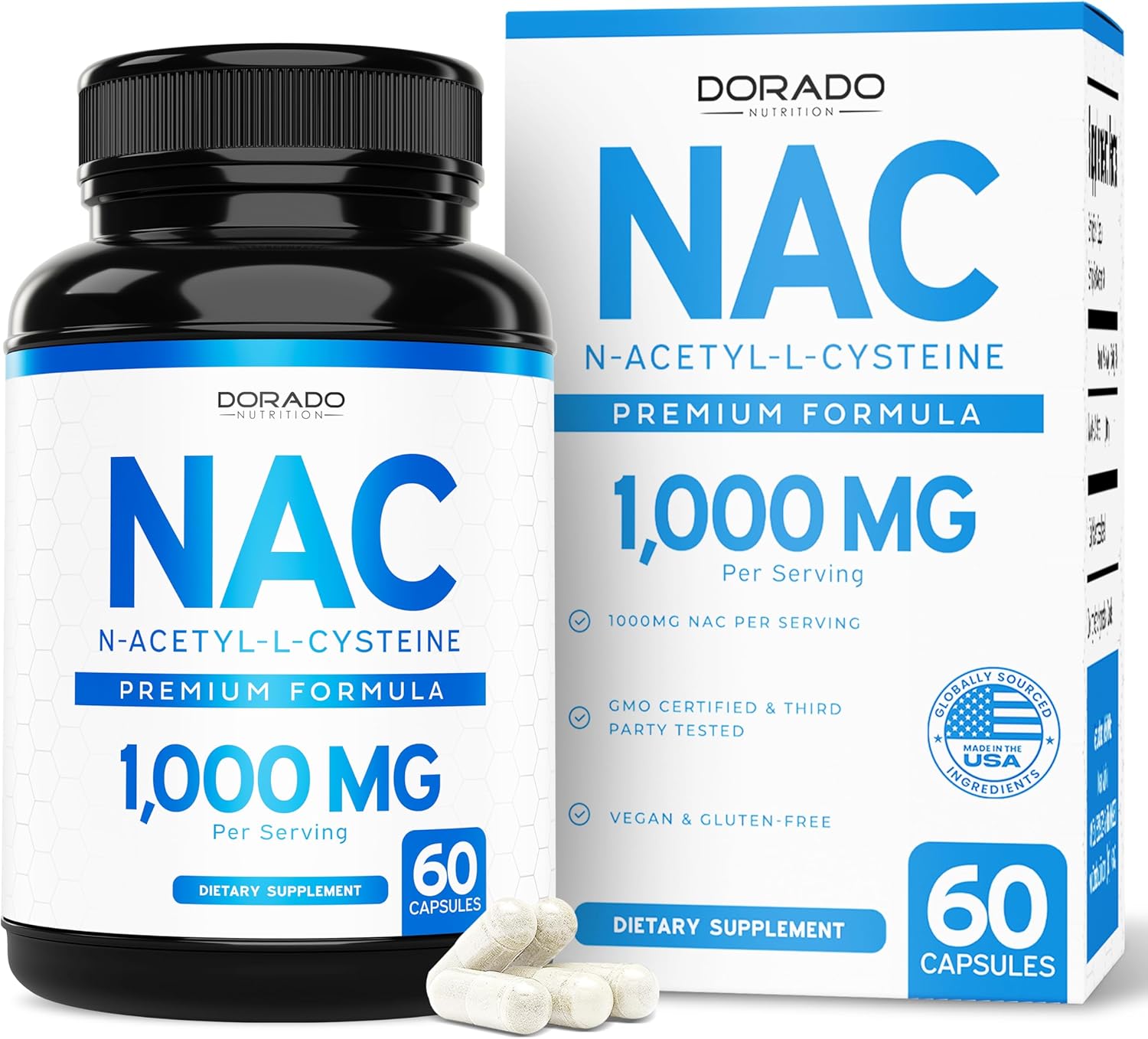 NAC Supplement (60 Capsules, 1000mg Per Serving) Premium NAC Supplement N-Acetyl Cysteine Capsules for Men and Women for Immune Support - Vegan Safe, Third Party Tested - Non GMO & USA Made