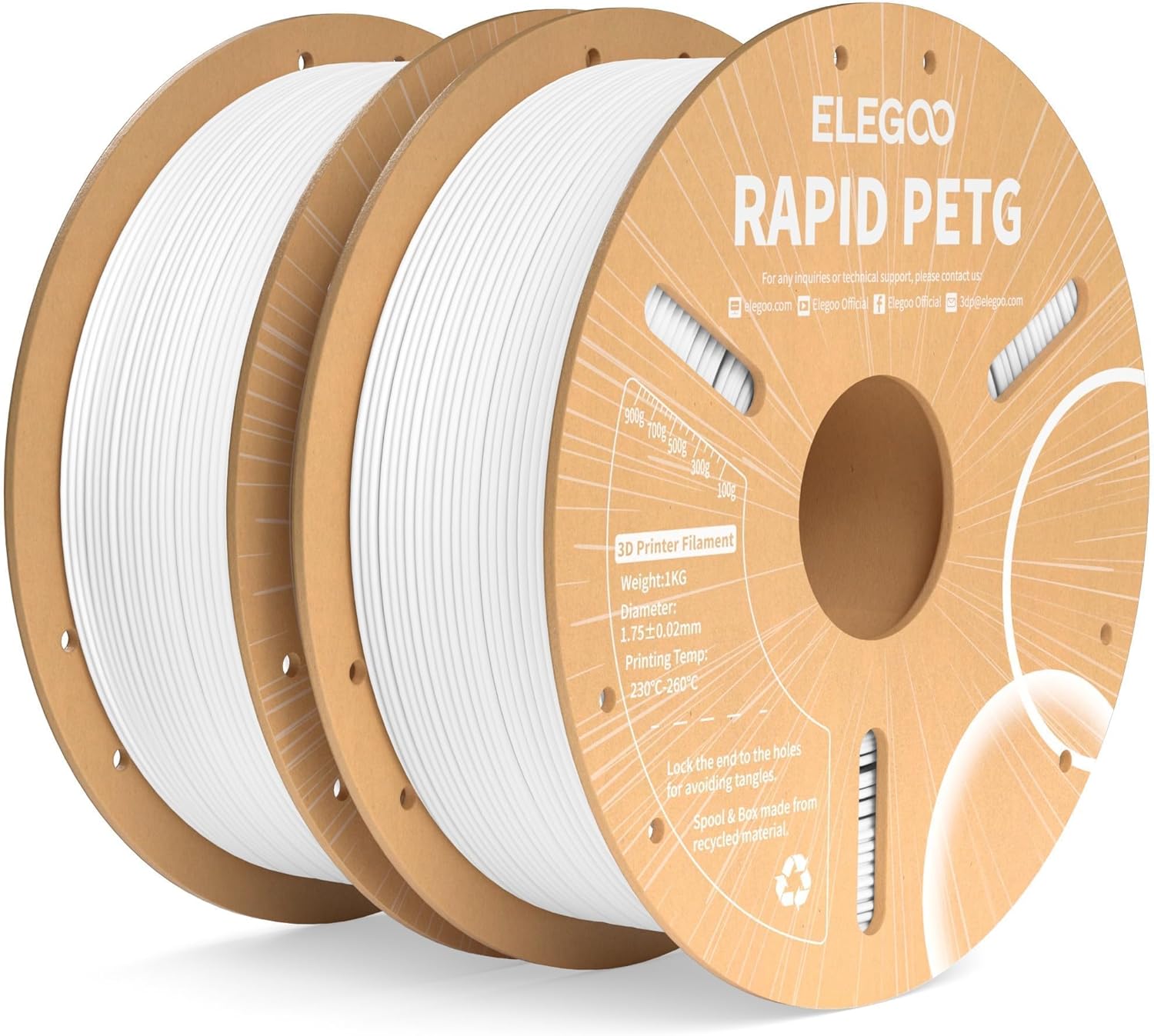 ELEGOO Rapid PETG Filament 1.75mm White 2KG, High Speed 30-600mm/s 3D Printer Filament Dimensional Accuracy +/- 0.02 mm, 1kg Cardboard Spool(2.2lbs) Fits for Most FDM 3D Printers