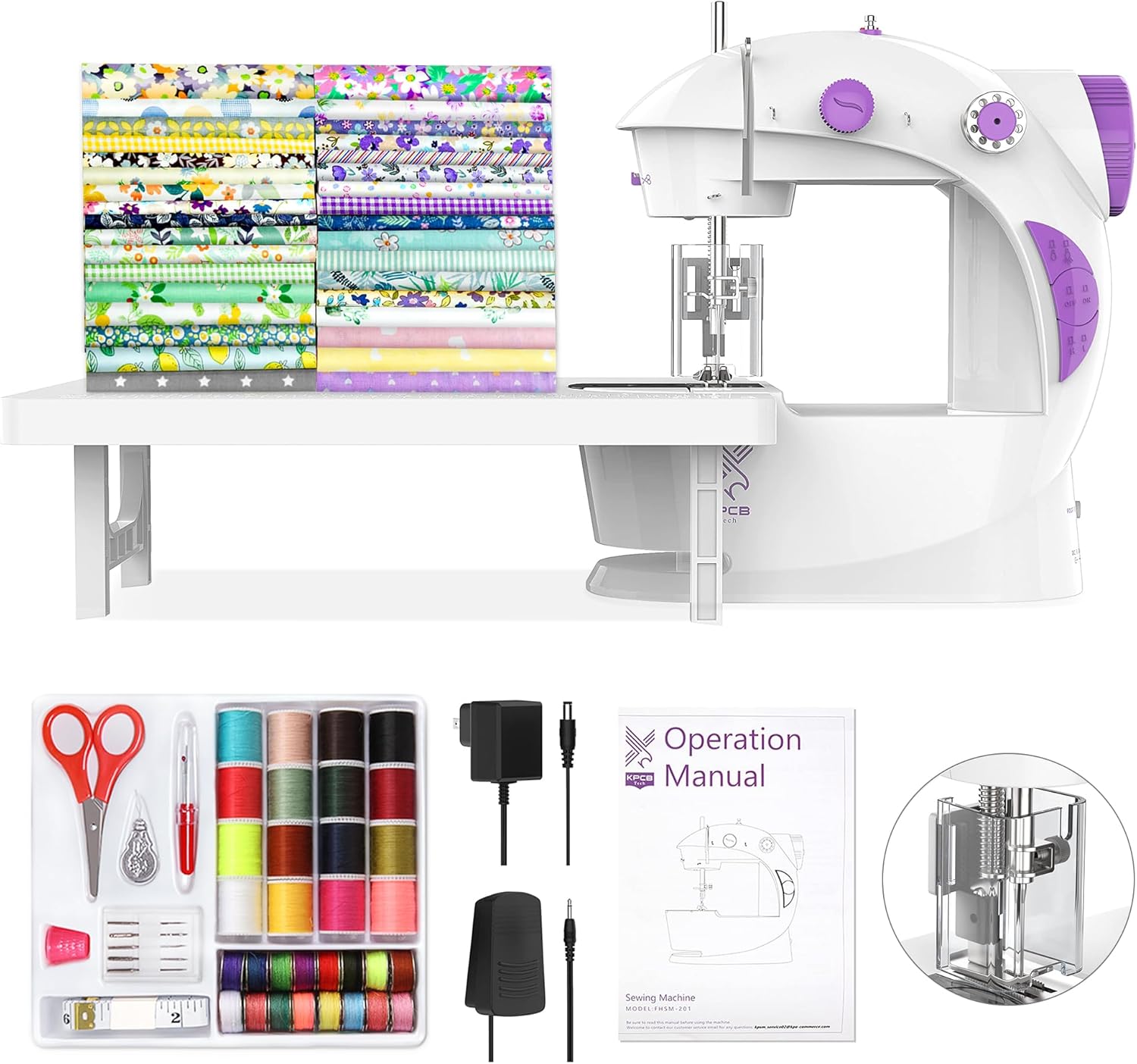Mini Sewing Machine for Beginners, Electric Sewing Machines with 42PCS Sewing Tools and Extension Table, Gift for Kids