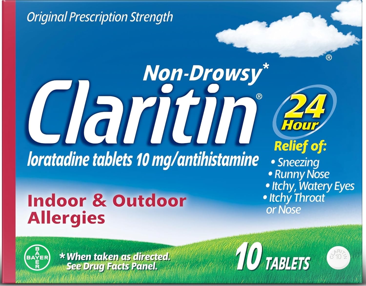 Claritin 24 HR Non Drowsy Allergy Medicine, Loratadine antihistamine tablets, 10 Ct