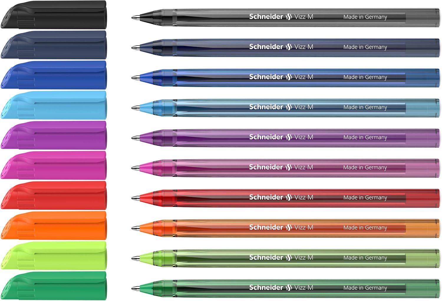 Schneider Vizz Ballpoint Pen for Easy and Fast Writing - 94% Recycled Plastic Case - Medium Line Width (Pack of 10)