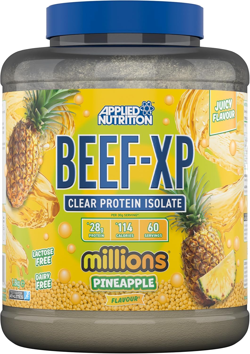 Applied Nutrition Beef XP - Clear Hydrolysed Protein Isolate, Fruit Juice Style, Dairy Free Beef Protein Powder, Lactose Free, Zero Sugar, Low Fat, 1.8kg - 60 Servings (Pineapple Millions)