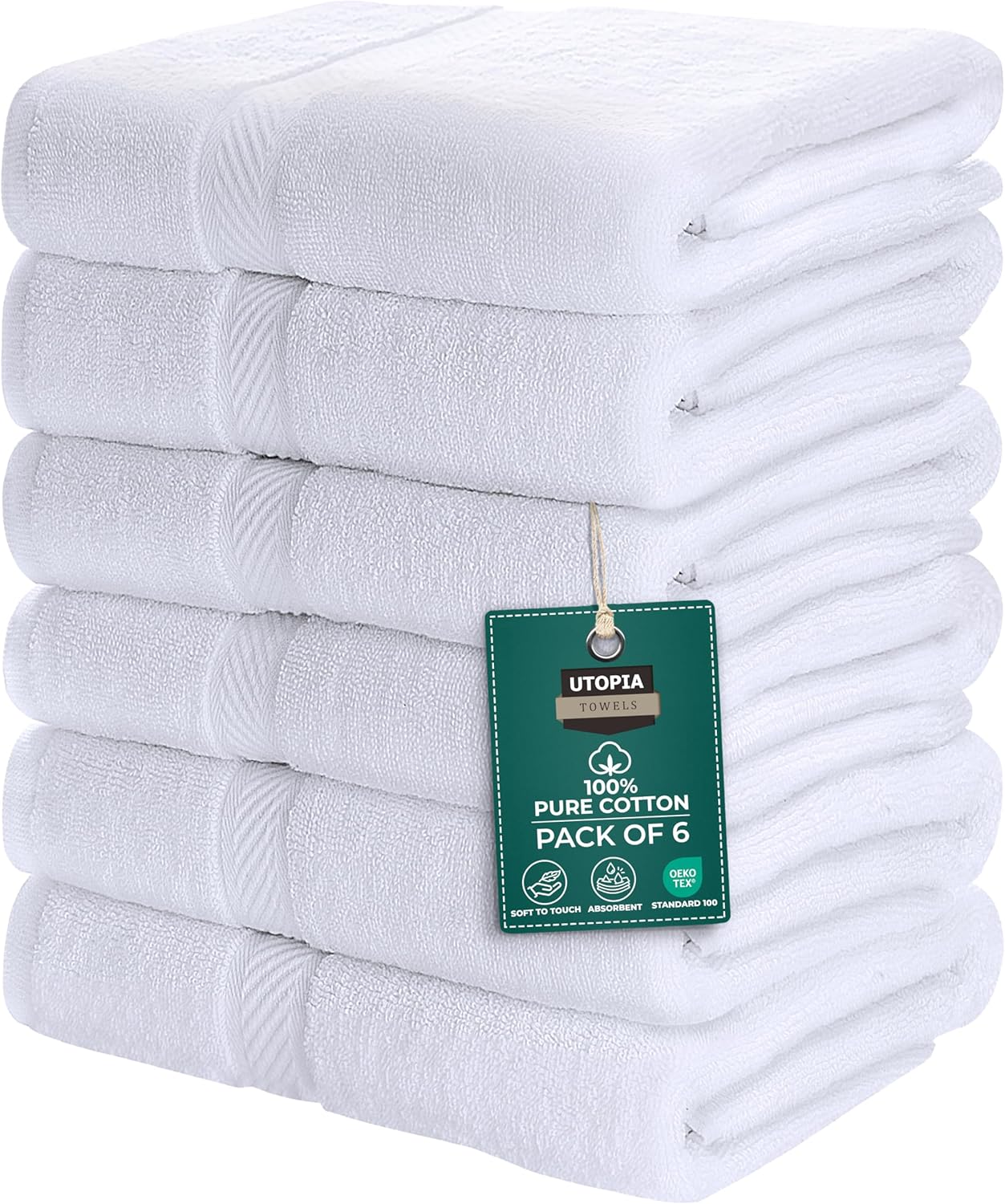 Utopia Towels 6 Pack Medium Bath Towel Set, 24 by 48 Inches, 500 GSM 100% Ring Spun Cotton, Lightweight and Highly Absorbent Quick Drying Premium Towels for Hotel, Spa and Bathroom, White