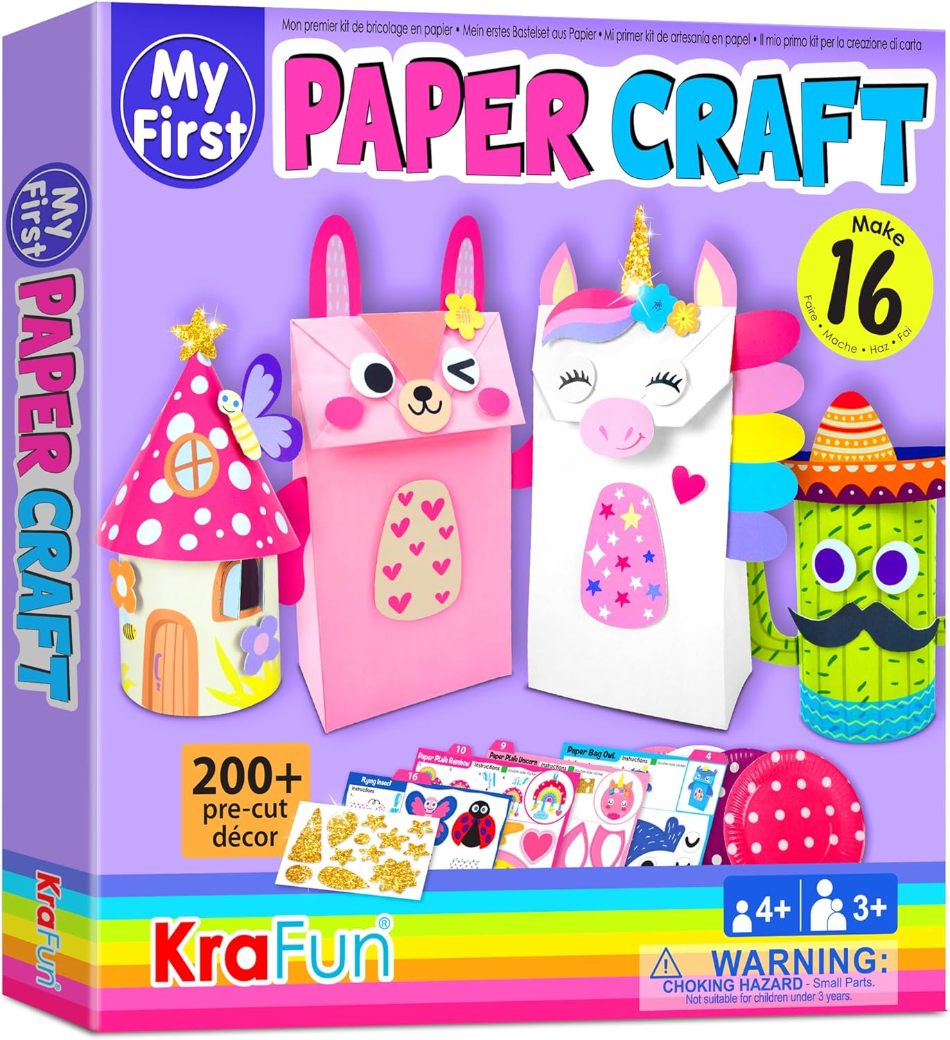 KRAFUN My First Unicorn Bunny Paper Craft Kit for Kids Ages 3-8, 16 DIY Arts & Crafts Projects, Includes Supplies, Instructions, Reusable Box, Educational Gift for Toddlers, Girls, Preschool
