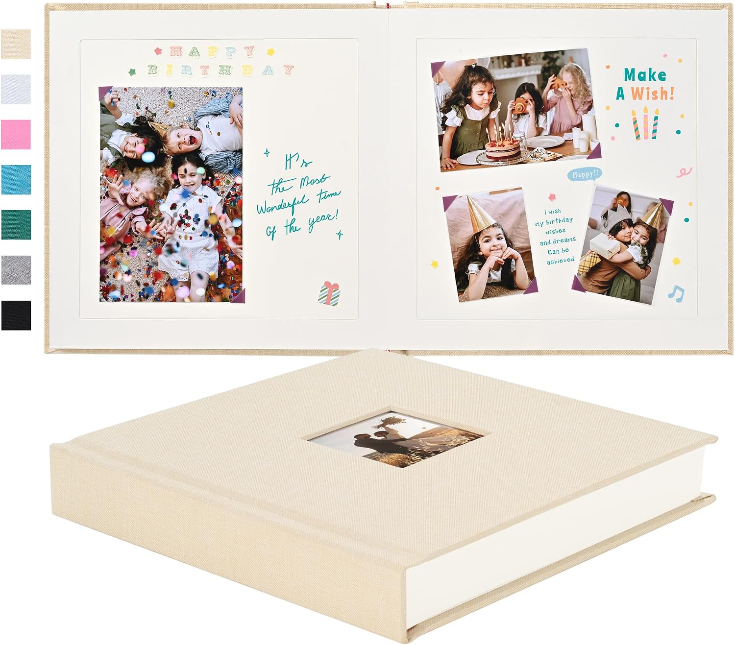Pssoss 8x8 Inch DIY Scrapbook Album, Linen Hardcover, 40 Pages, Beige