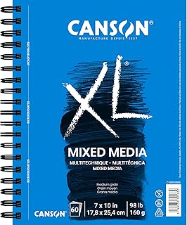 Canson XL Series Mixed Media Pad, Side Wire, 7x10 inches, 60 Sheets – Heavyweight Art Paper for Watercolor, Gouache, Marker, Painting, Drawing, Sketching