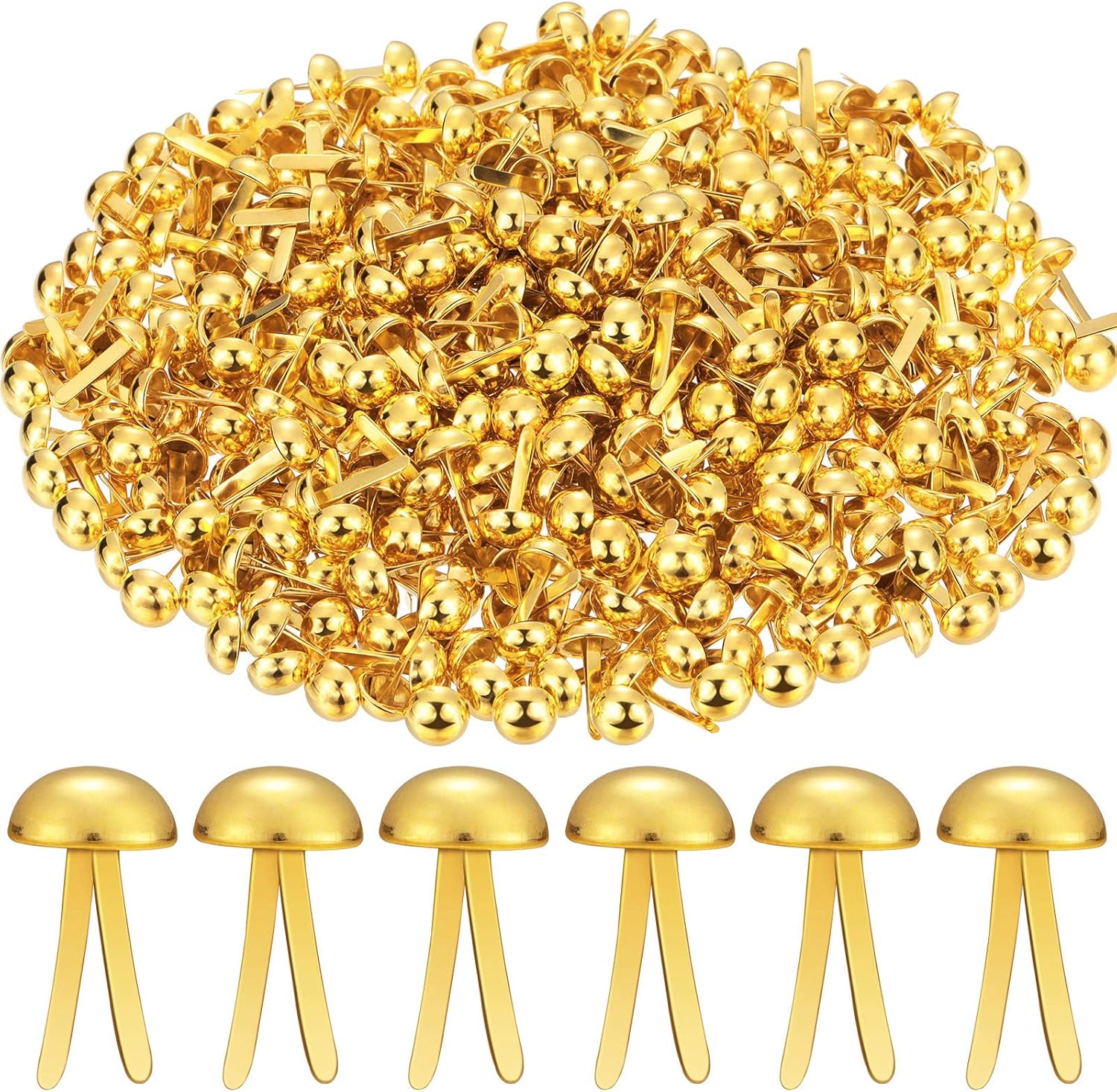 Hotop 500 Pcs Paper Brass Fasteners Brass Brads Round Fasteners for Craft Art Crafting School DIY Supplies(0.3 x 0.6 Inch,Golden)