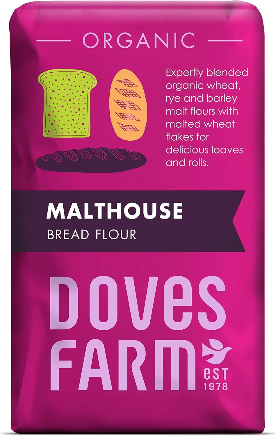 Doves Farm Malthouse Bread Flour 1kg (Pack of 5)