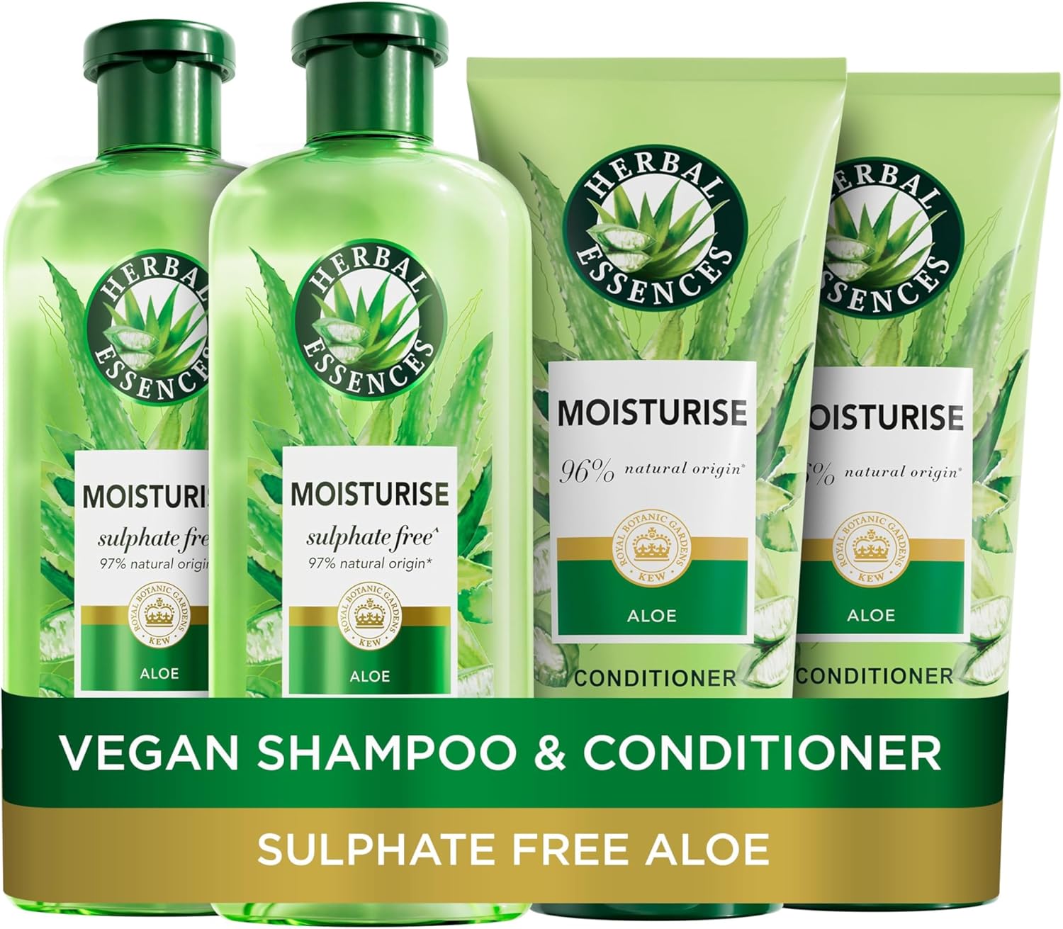 Herbal Essences Sulphate Free Shampoo and Conditioner Set For Dry Hair Including Curly and Wavy, Hydrate, Cleanse and Nourish, Sulfate Free & Vegan, VALUE PACK, 2x350ml Shampoo, 2x 250ml Conditioner