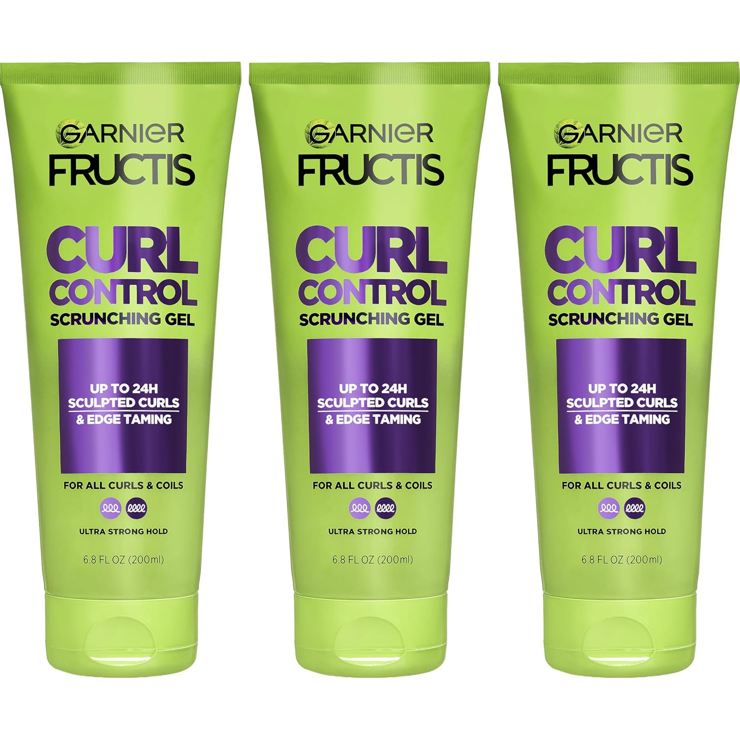 Garnier Fructis Curl Control Scrunching Hair Gel, Curl Jelly for Curly, Wavy, and Coily Hair with Frizz & Edge Control, Up to 24 HR Shape & Shine, 6.8 Fl Oz, 3 Count (Packaging May Vary)
